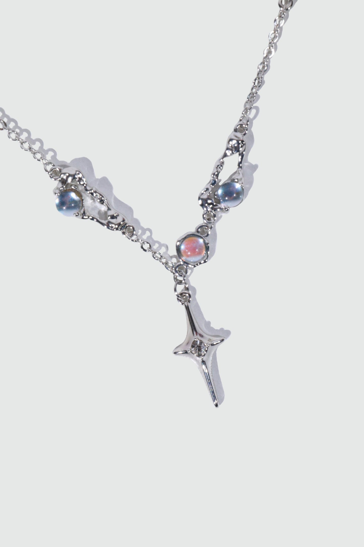 Palladium White Gold Plated Moonstones Star Necklace