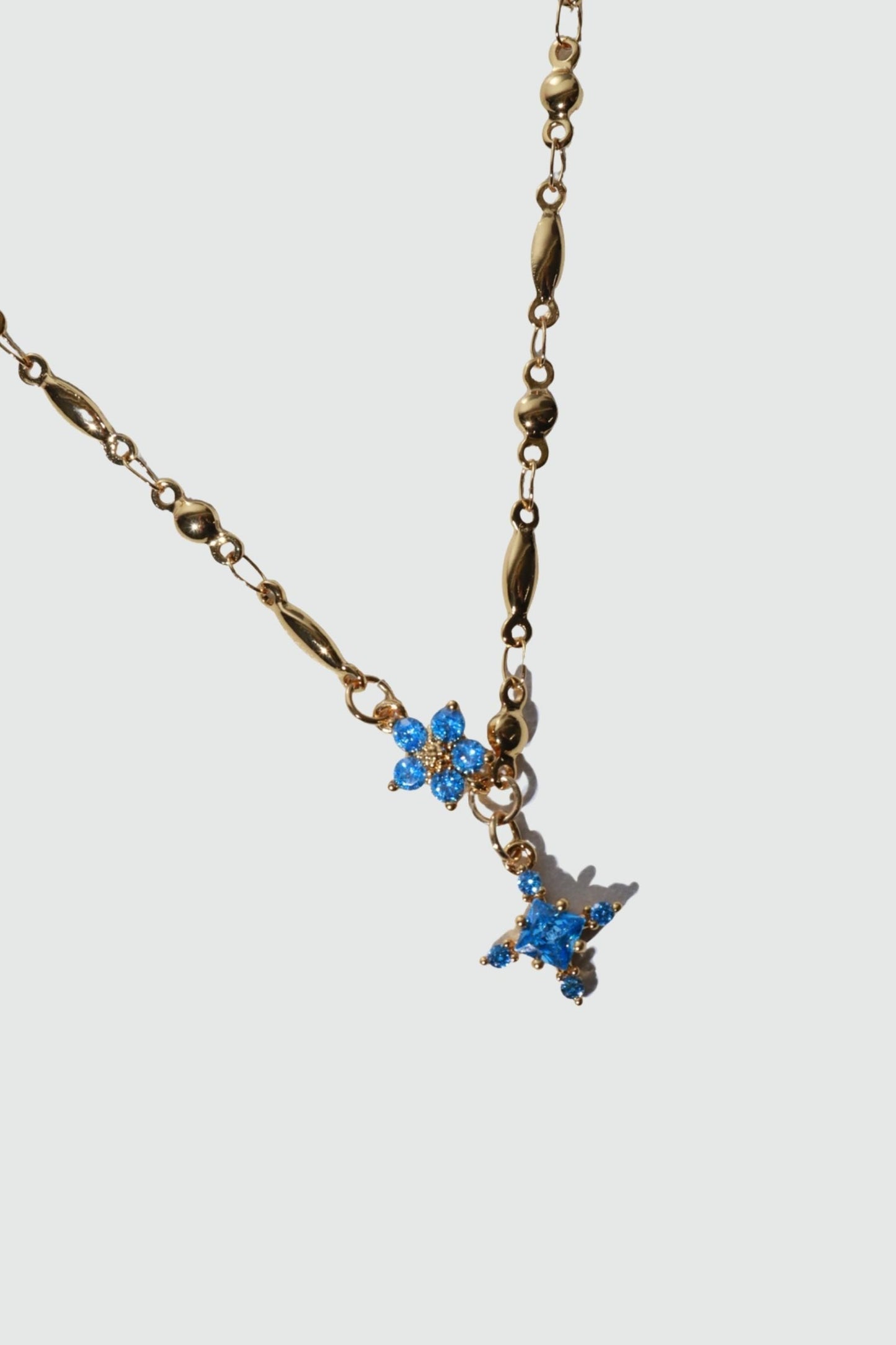 18K Real Gold Plated Aquamarine Starlight Cross Necklace