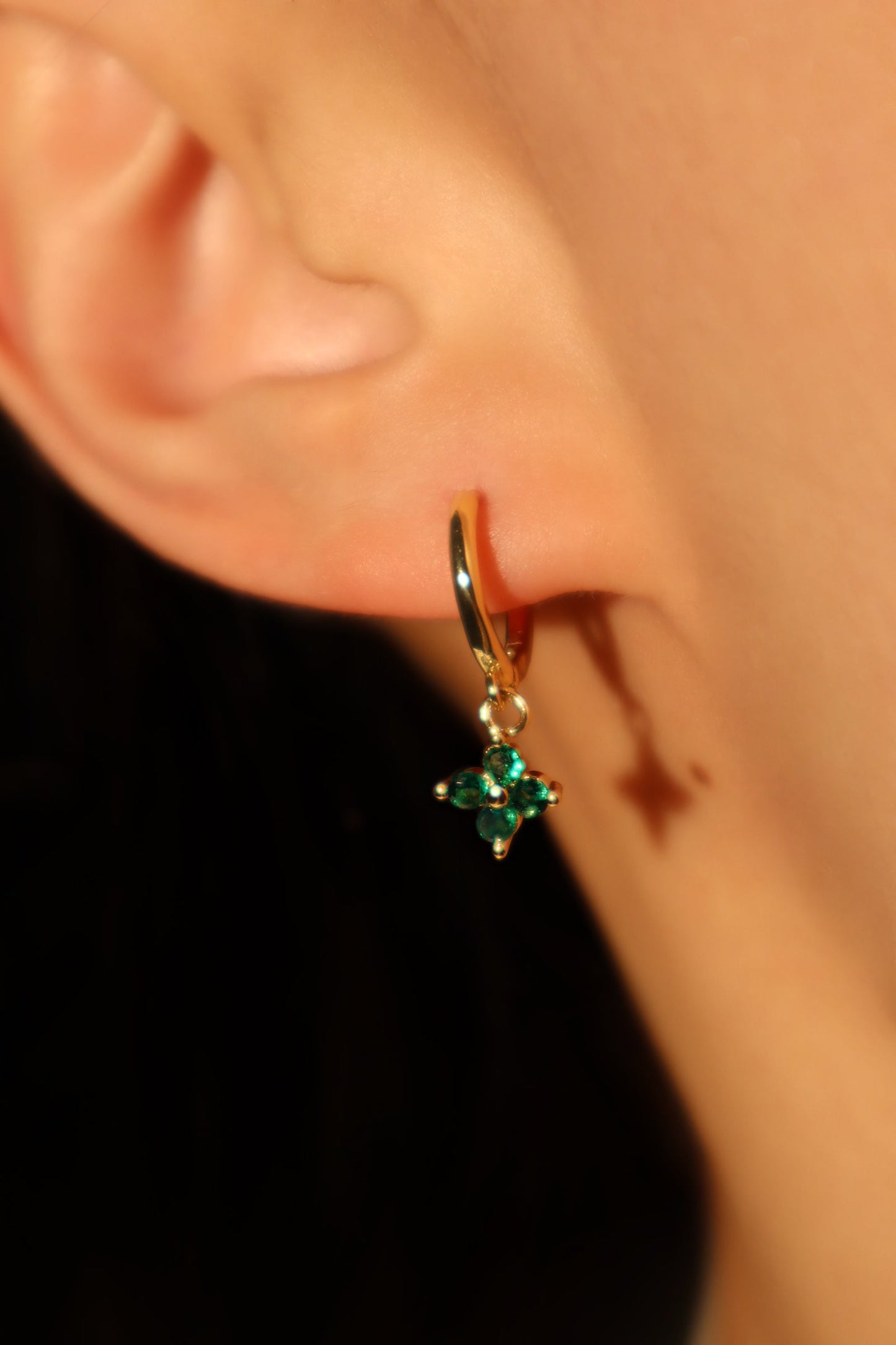 18K Real Gold Plated Green Gem Starlight Petal Hoop Earrings