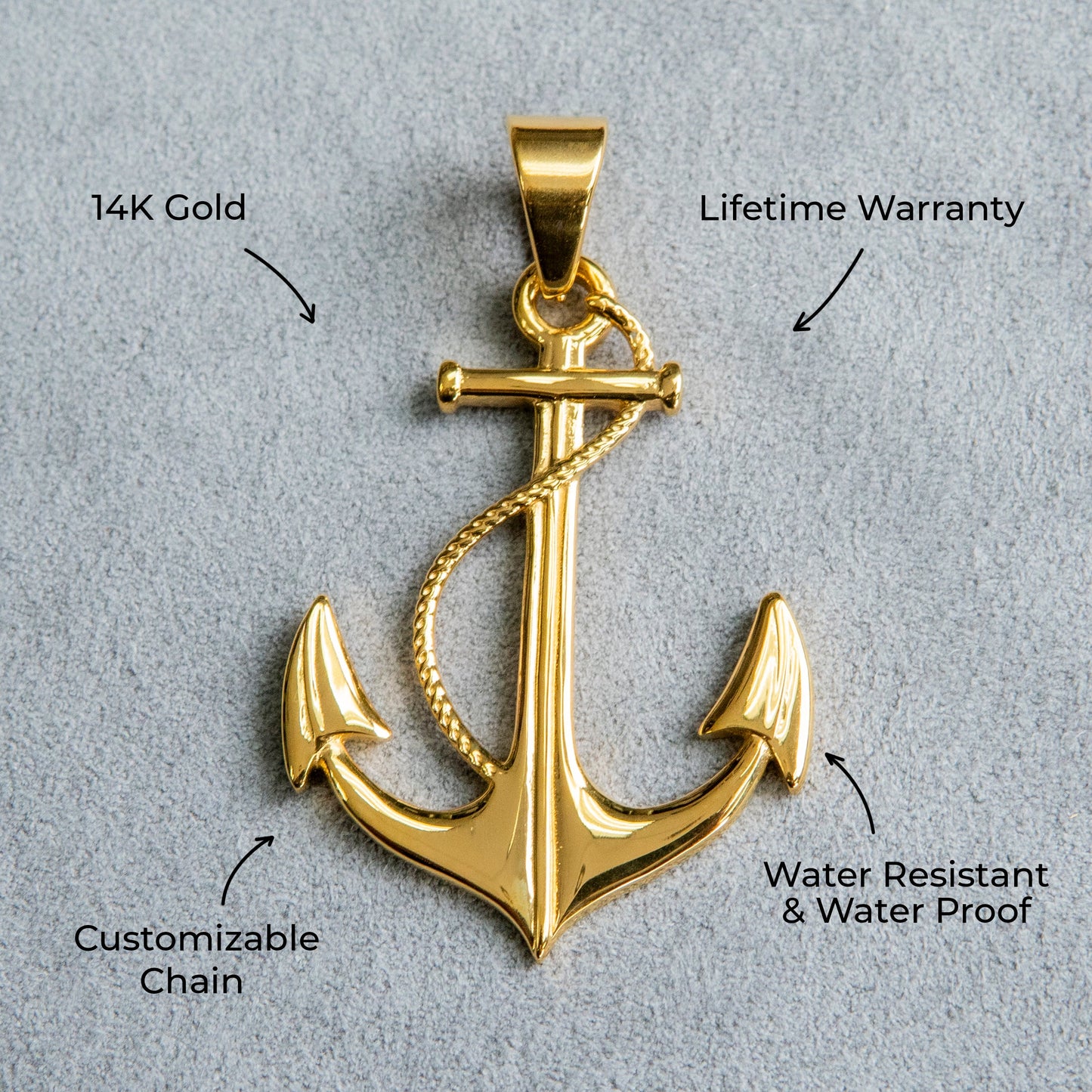 Mens Jewelry - 14K Gold Anchor Necklace | Appx. 9 Grams