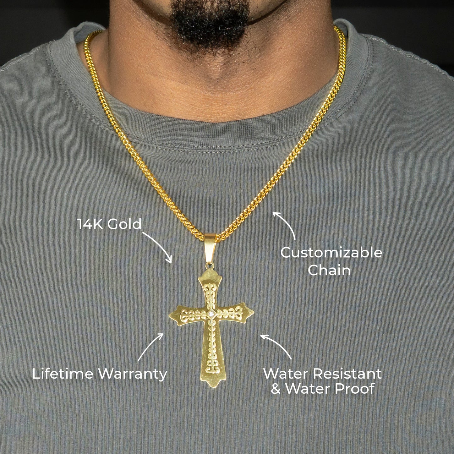 Mens Jewelry - 14K Gold Cross Necklace | Appx. 11 Grams