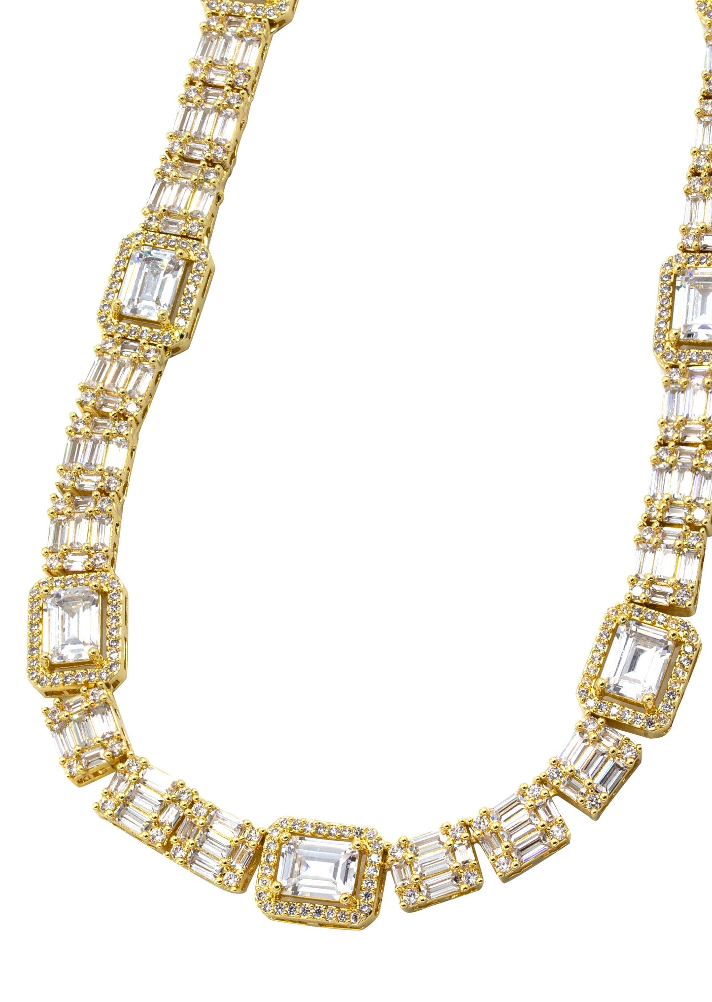Gold Jewelry - Mens 14K Gold Iced Out VVS Cluster Baguette Chain