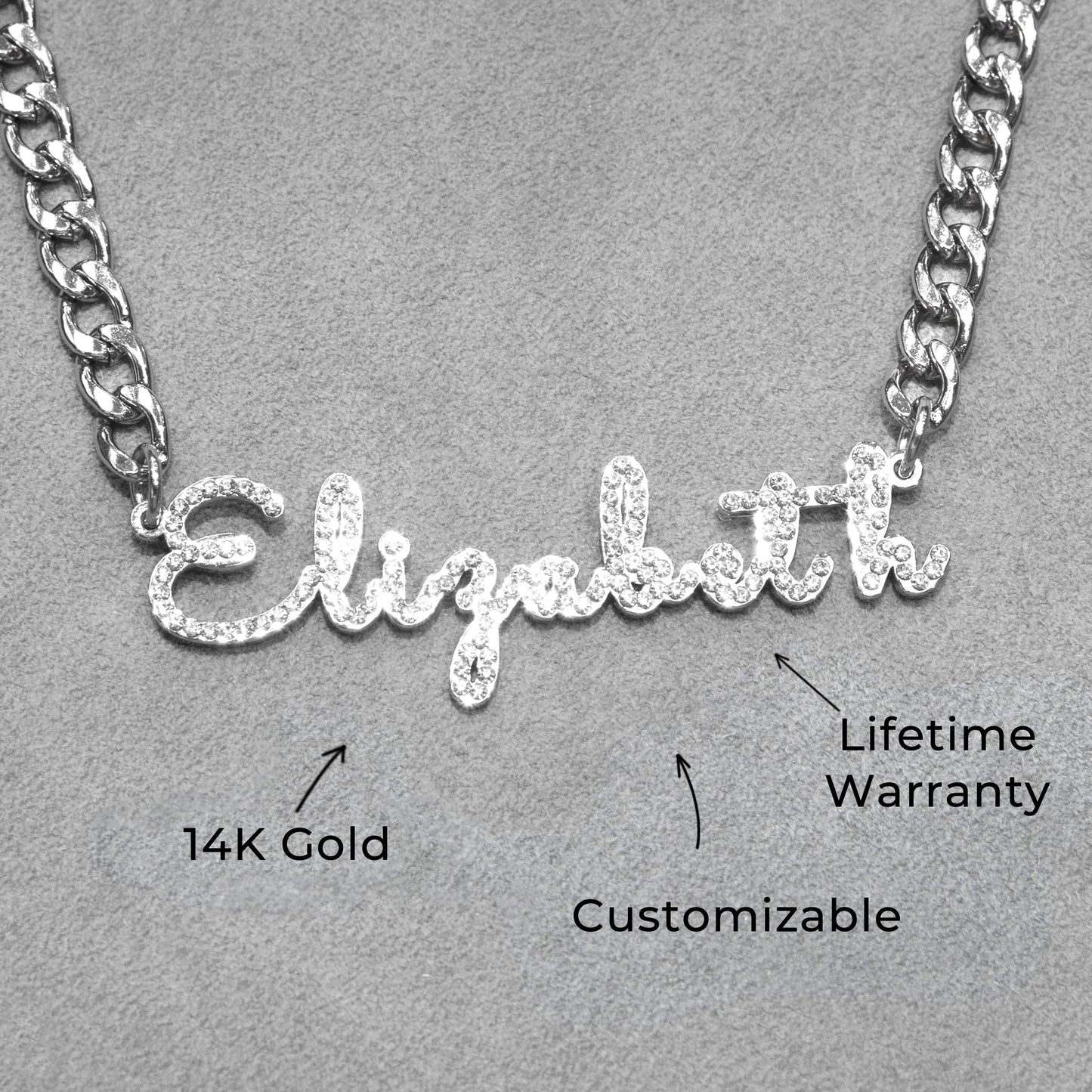 Women Jewelry - White Gold Iced Out VVS Name Necklace | Style # N18