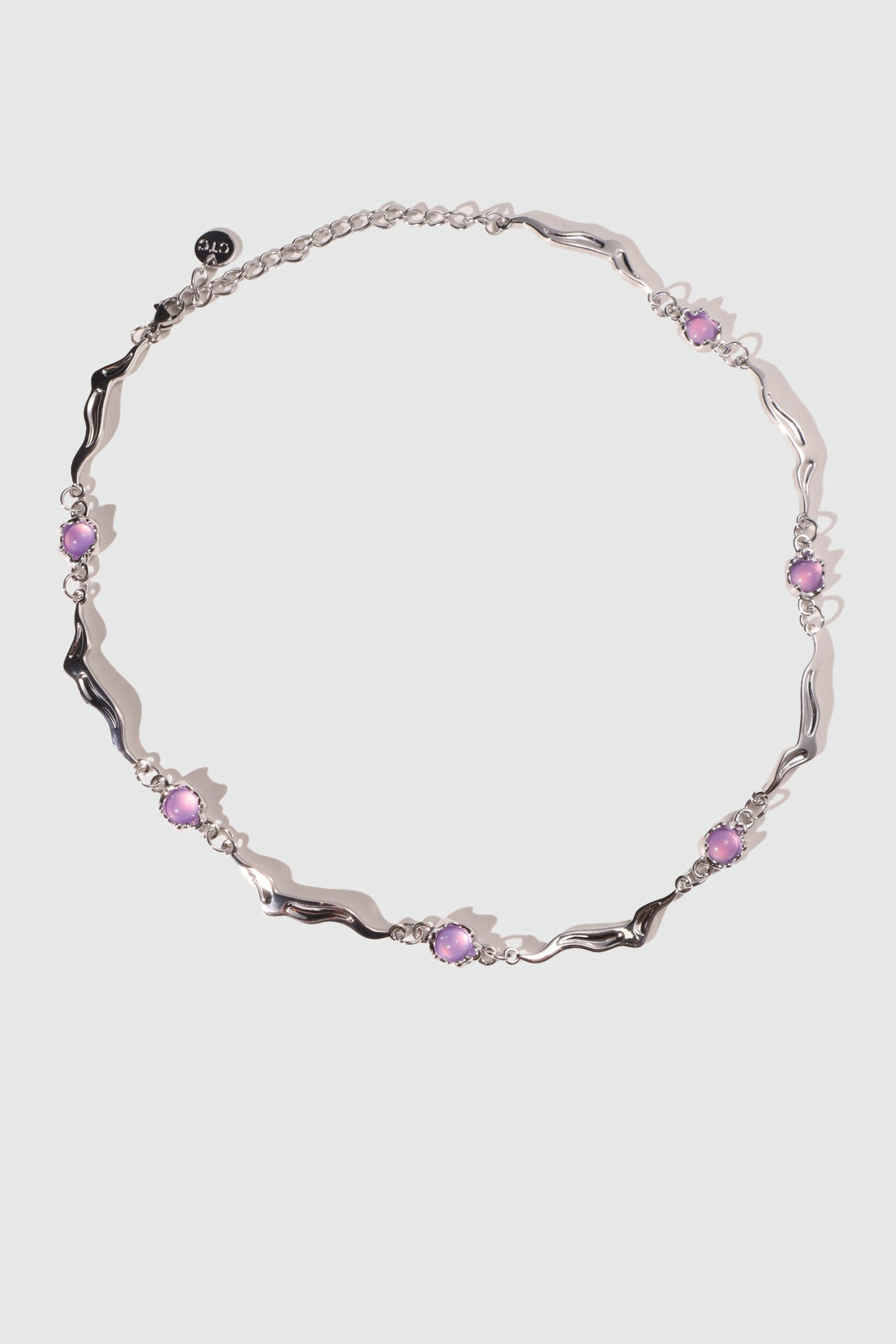 Palladium White Gold Plated Purple Opal Wave Necklace