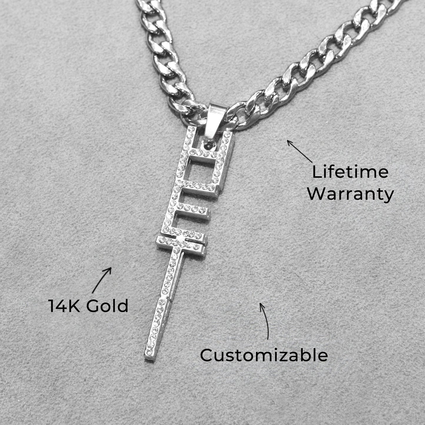 Women Jewelry - White Gold Iced Out VVS Name Necklace | Style # N21