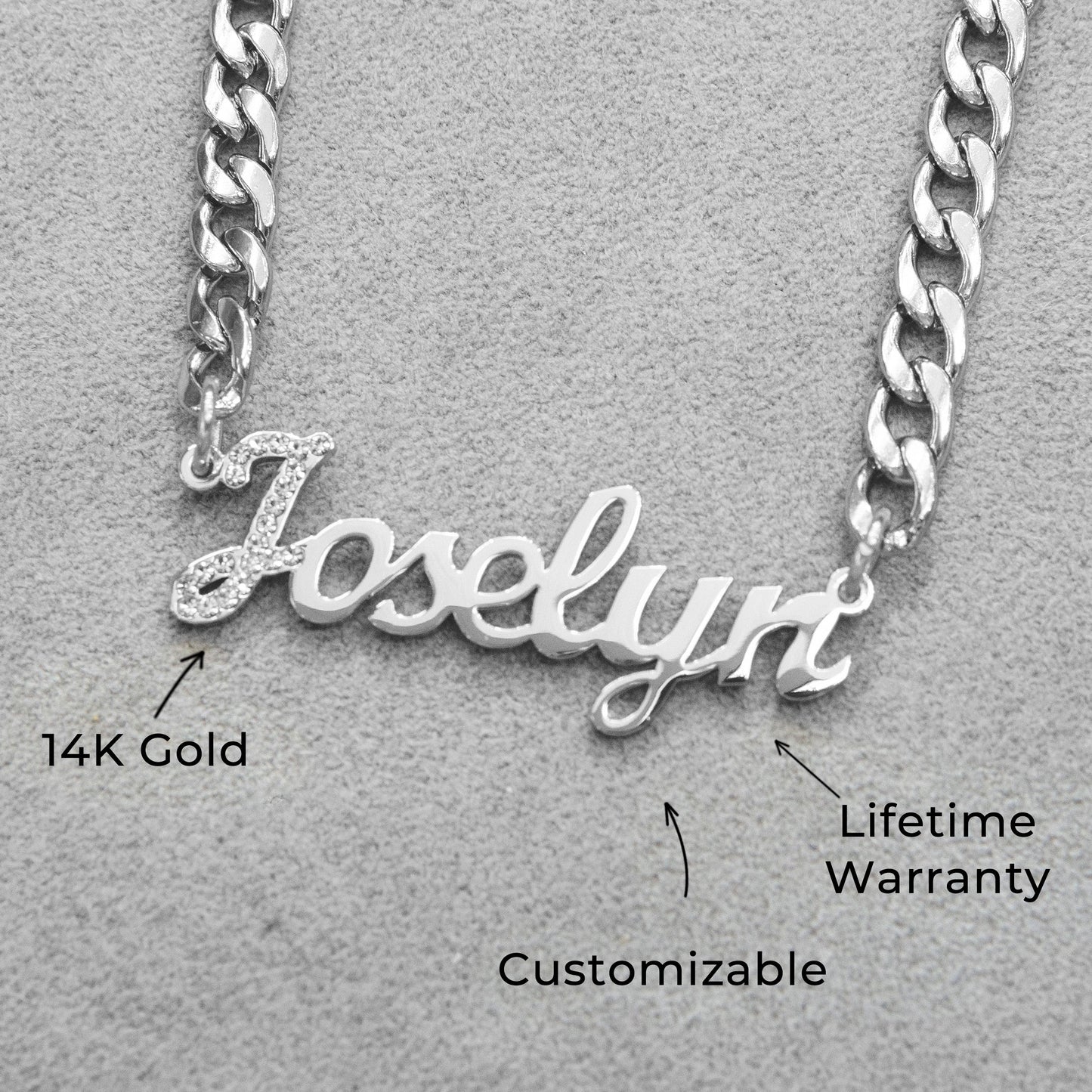 Women Jewelry - White Gold Iced Out VVS Name Necklace | Style # N49