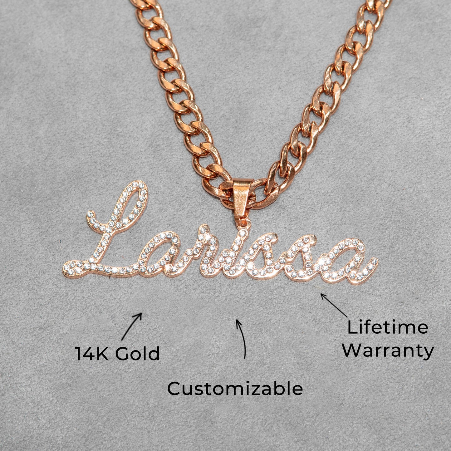 Women Jewelry - Rose Gold Iced Out VVS Name Necklace | Style # N26