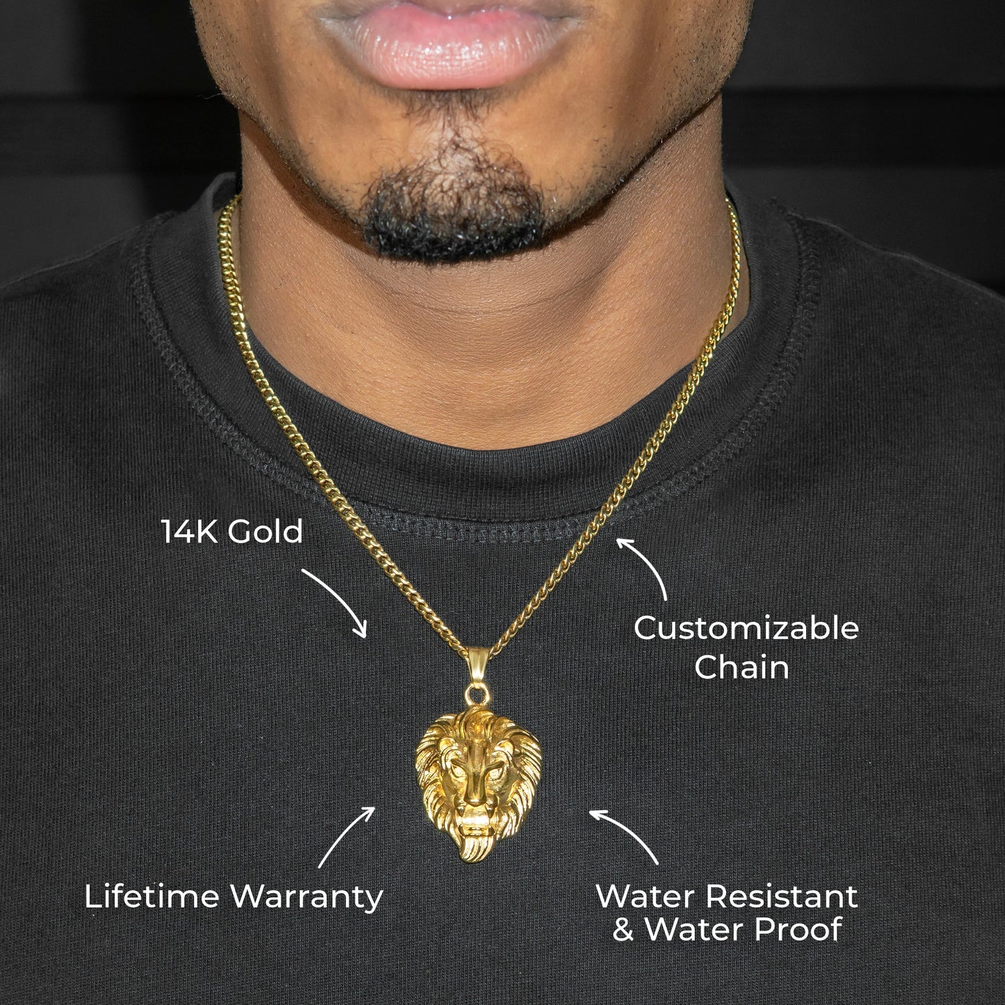 Mens Jewelry - 14K Gold Lion Head Necklace | Appx. 17 Grams