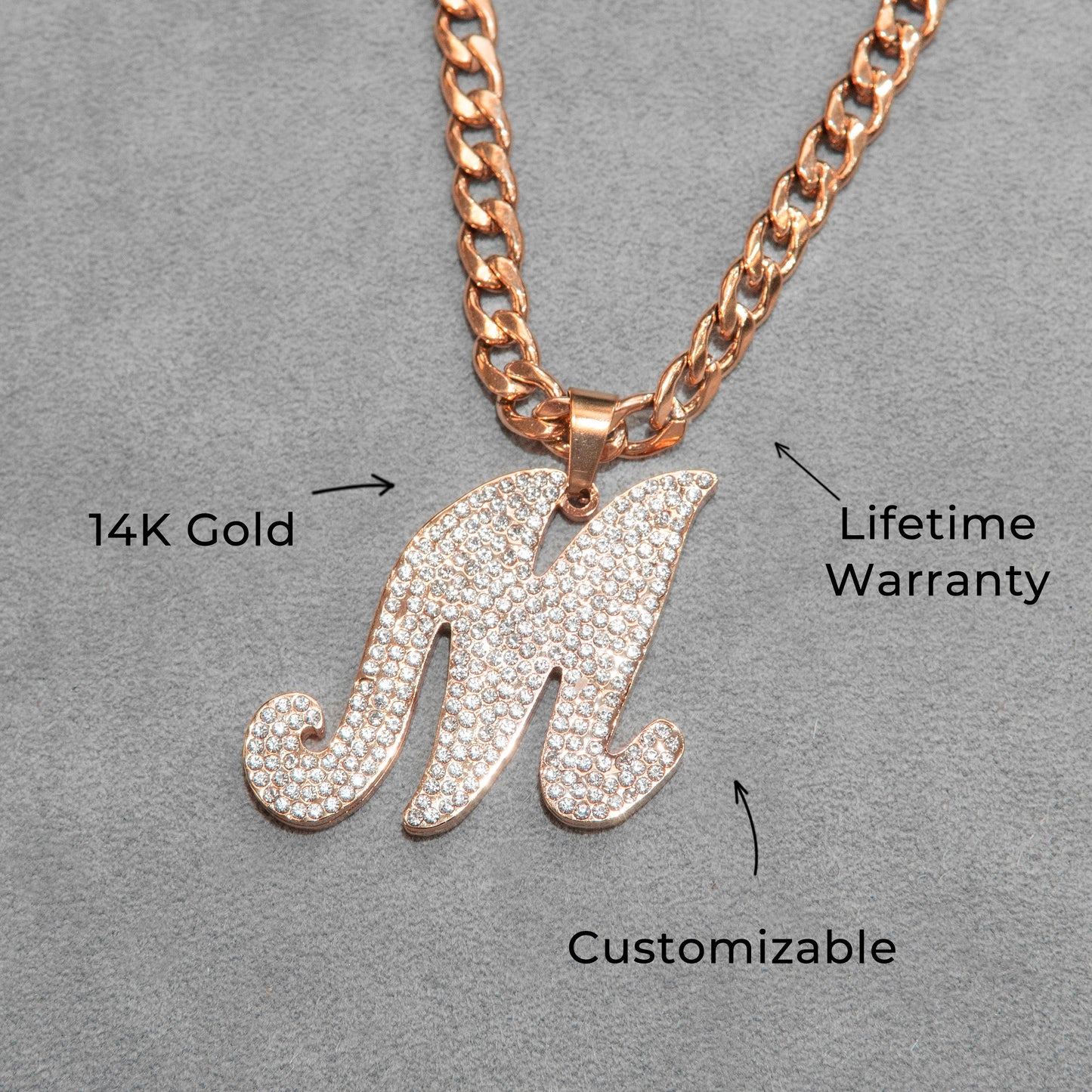 Women Jewelry - Rose Gold Initial Iced Out VVS Necklace | Style # 48