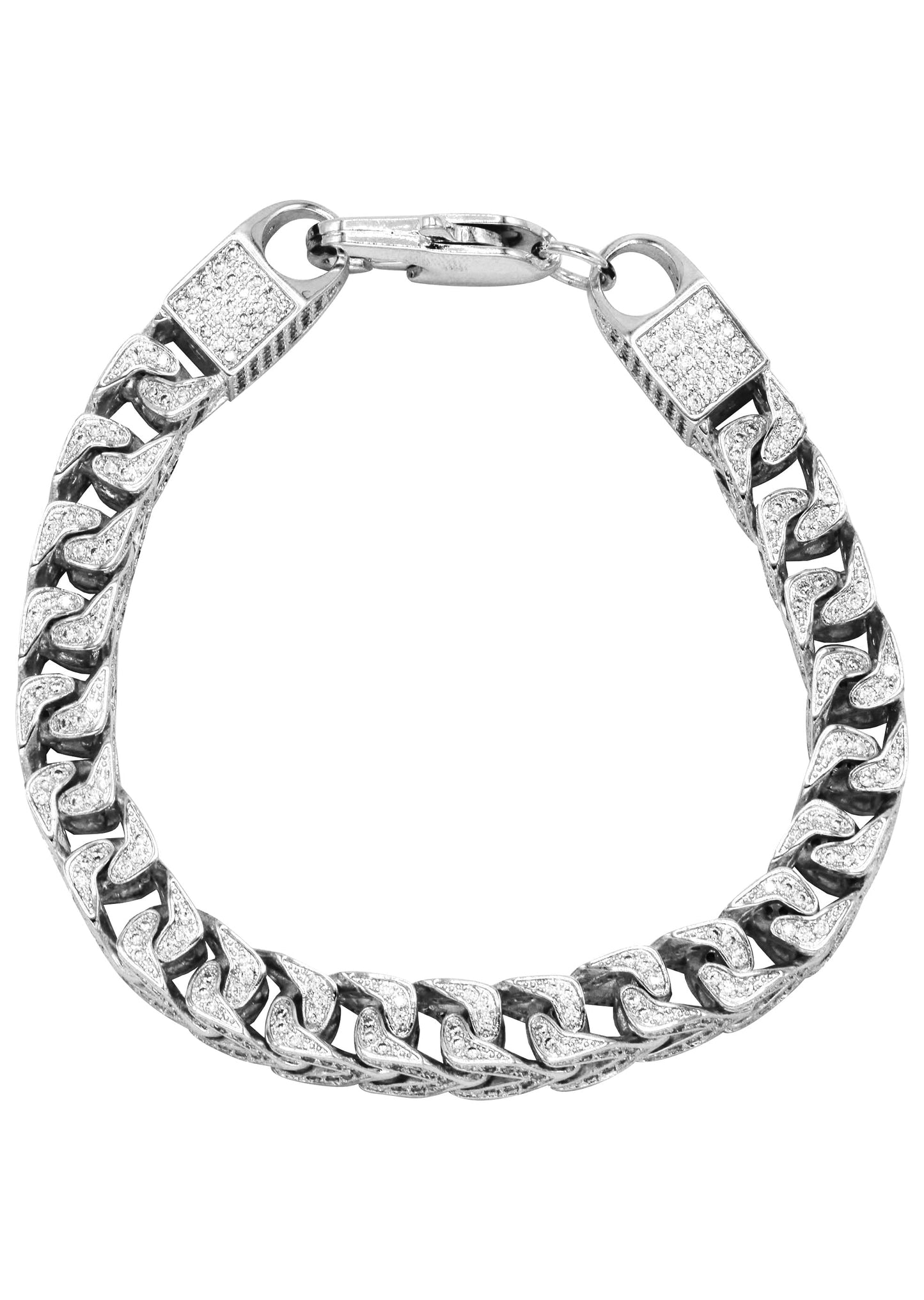 Gold Jewelry - Mens 14K White Gold Iced Out VVS Solid Franco Bracelet