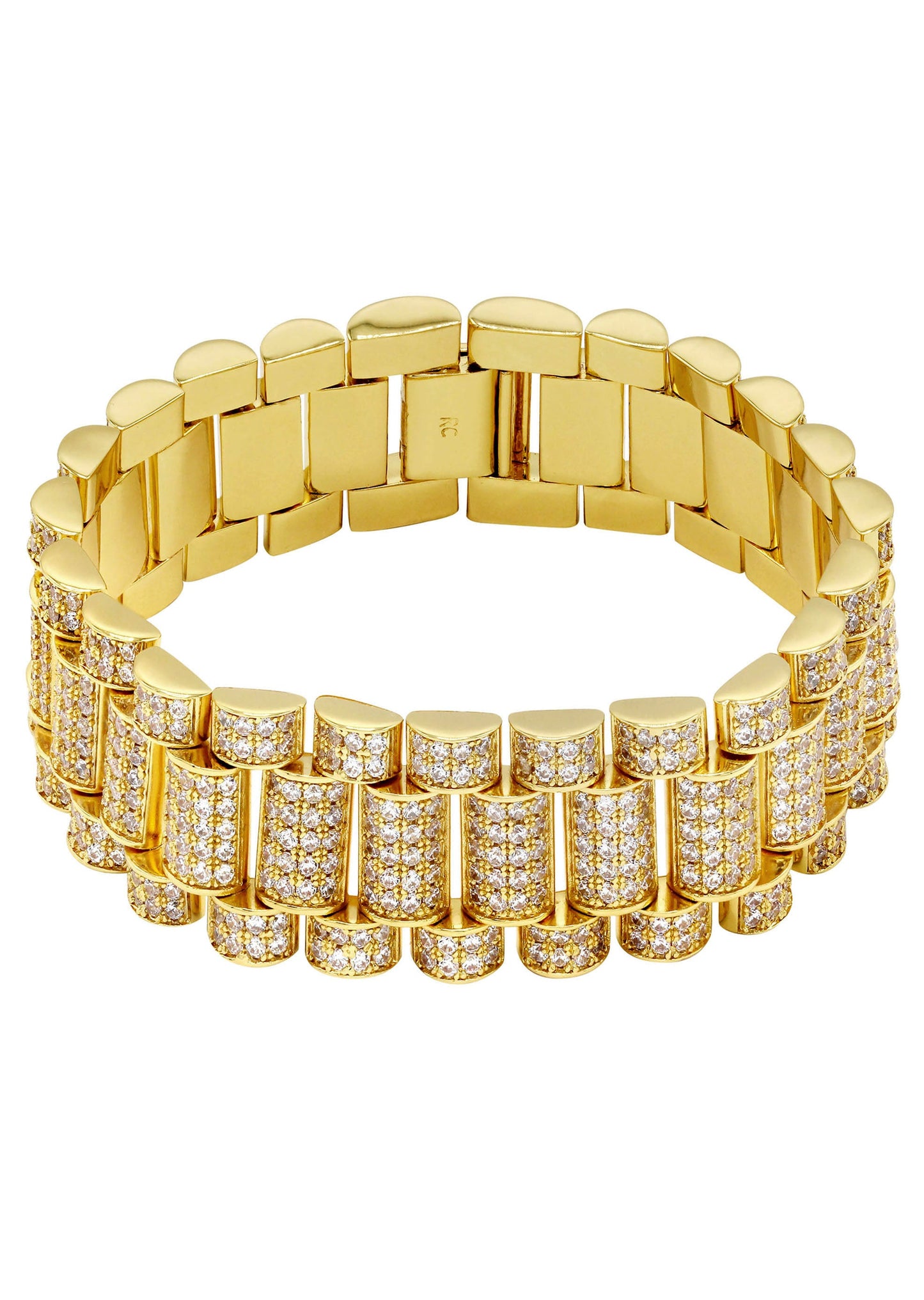 Gold Jewelry - Mens 14K Gold Iced Out VVS Presidential Band Bracelet