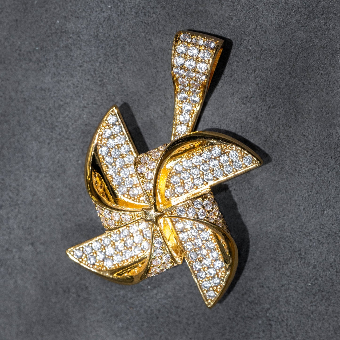Mens Jewelry - Gold Iced Out VVS Pinwheel Necklace | Appx. 20.7 Grams