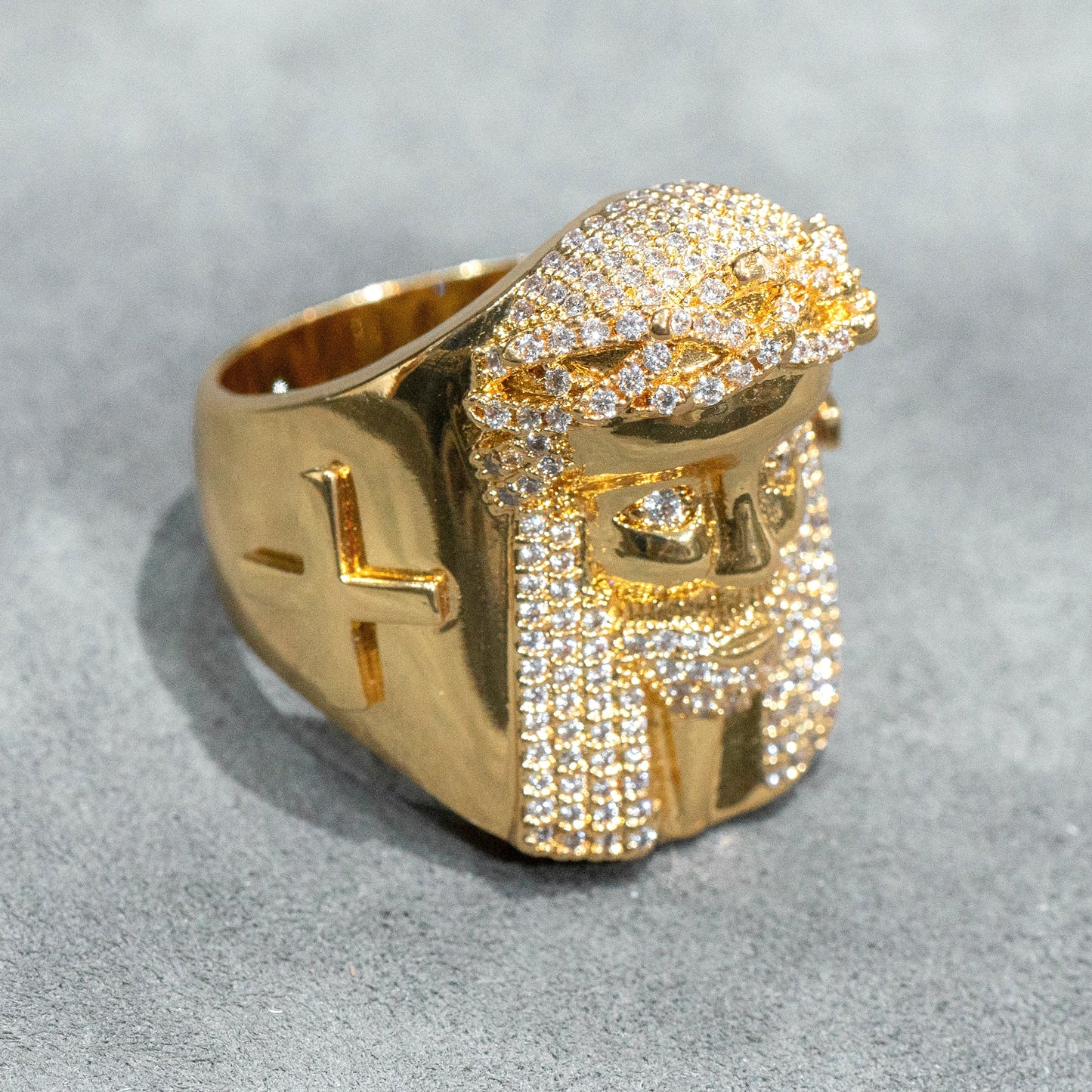 Mens Jewelry - 14K Gold Iced Out VVS Jesus Ring | 14.8 Grams