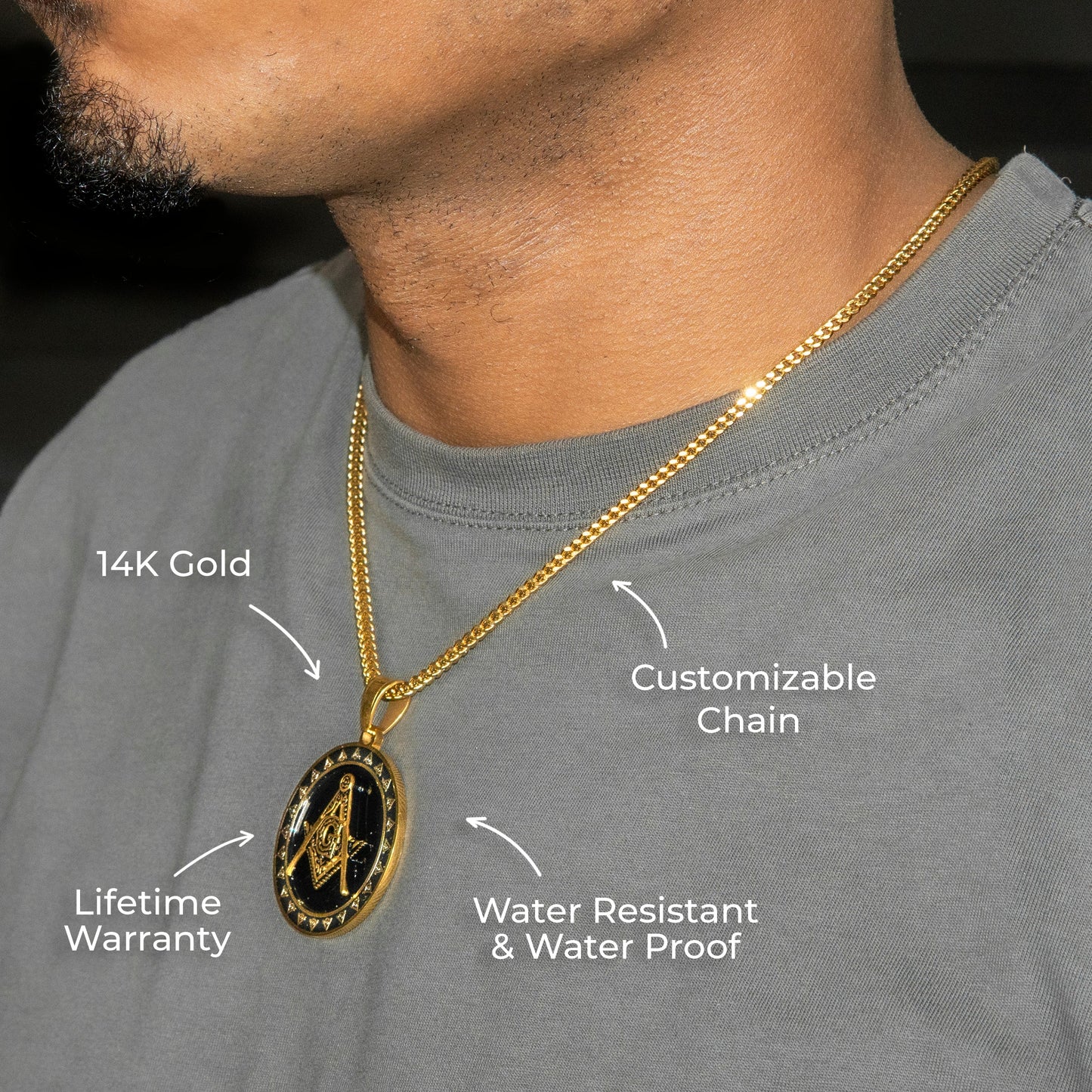 Mens Jewelry - 14K Gold Free Mason Necklace | Appx. 17 Grams