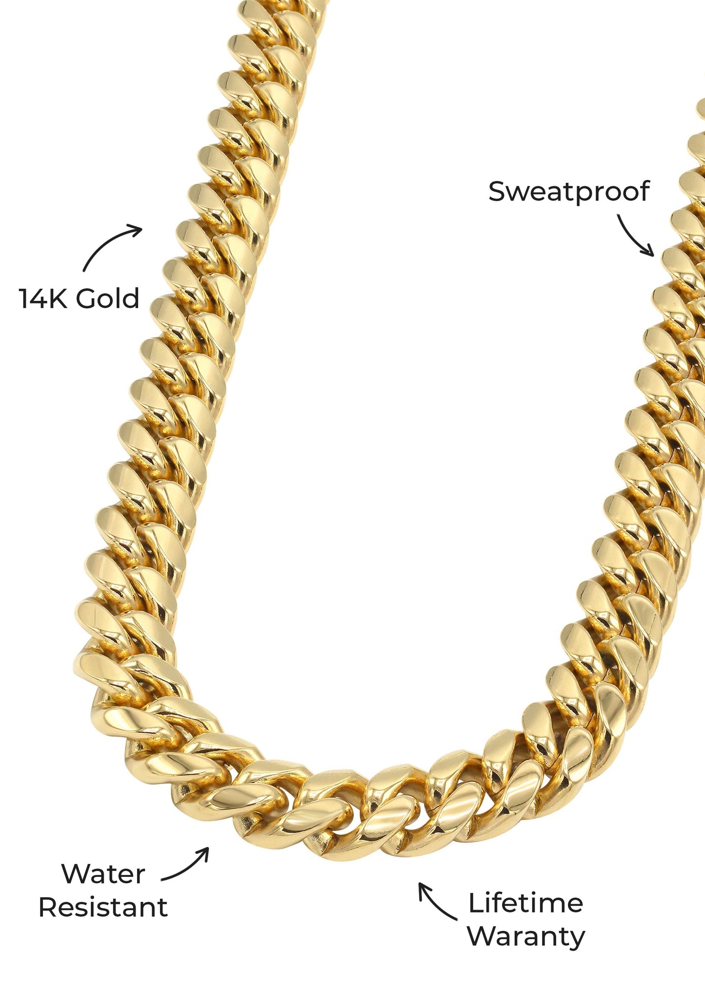 Gold Jewelry - Mens 14K Gold Chain Solid Miami Cuban Link