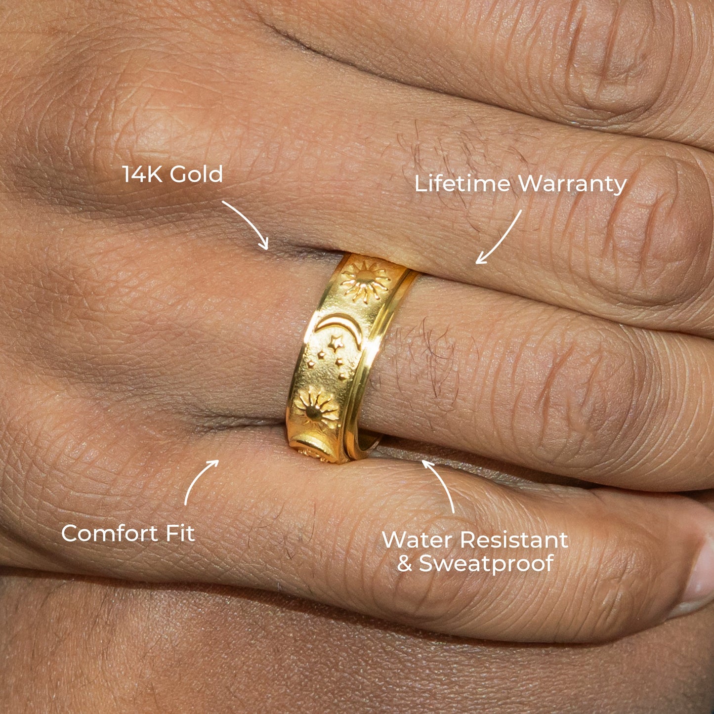 Mens Jewelry - Sun & Moon Gold Wedding Ring | 9 Grams