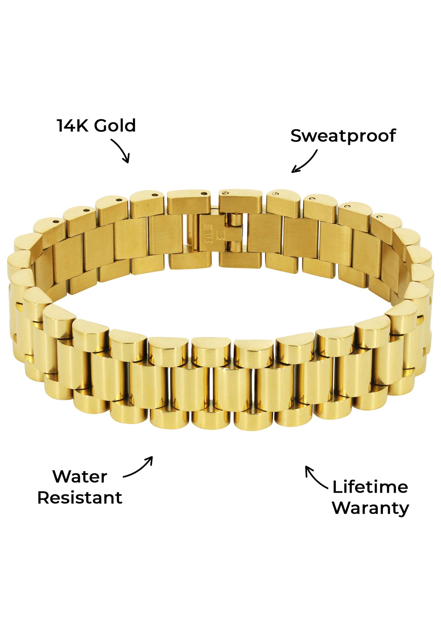 Gold Jewelry - Mens 14K Gold Presidential Band Bracelet