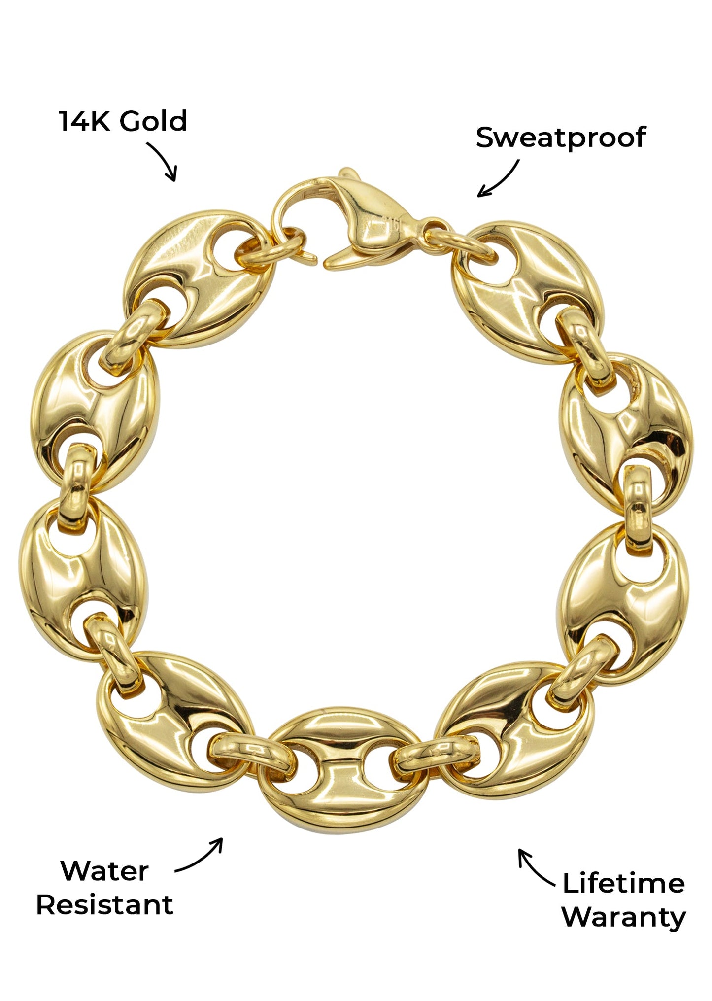 Mens Jewelry - Mens 14K Gold Puff Chain & Bracelet