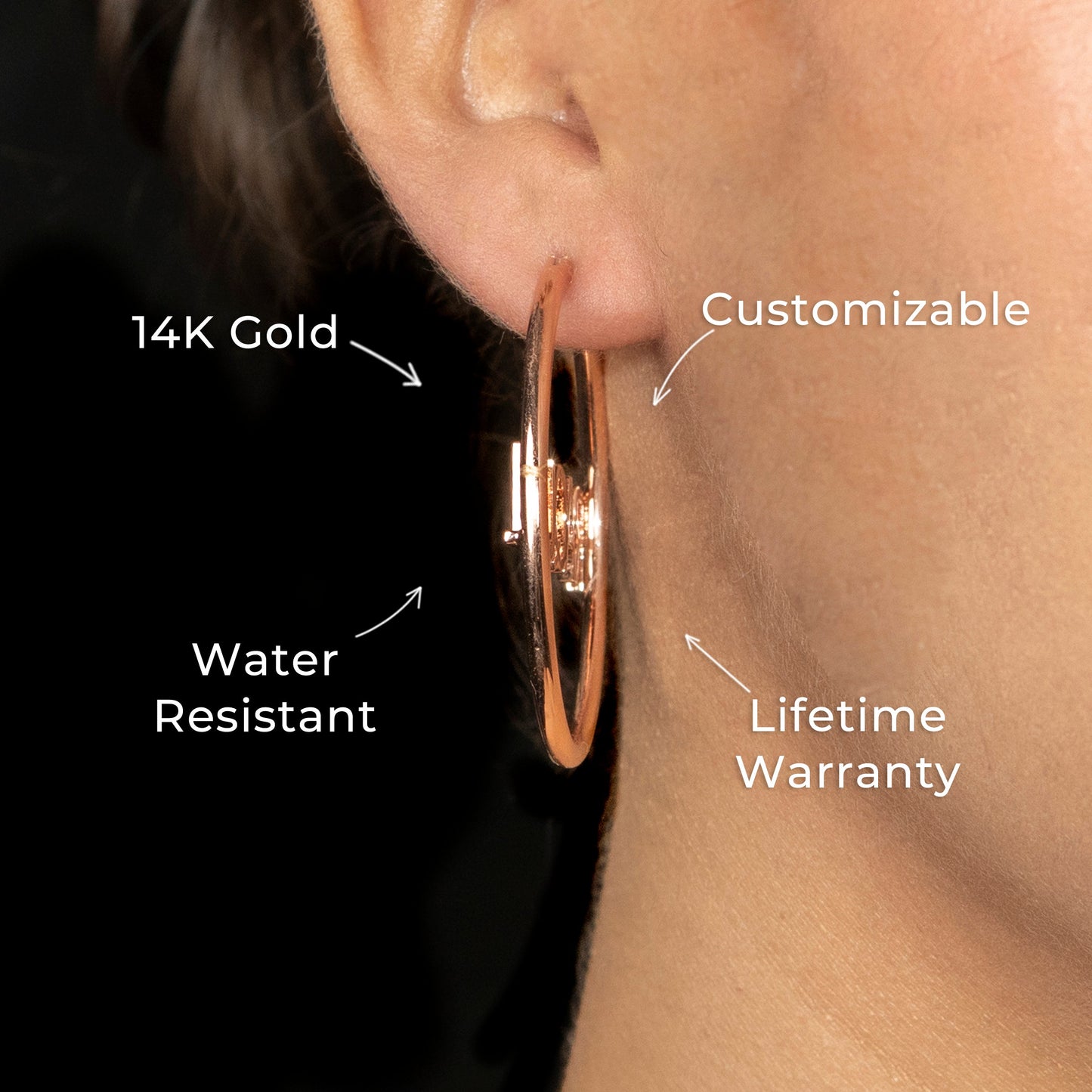 Women Jewelry - 14K Rose Gold Hoop Earrings | Style # E12
