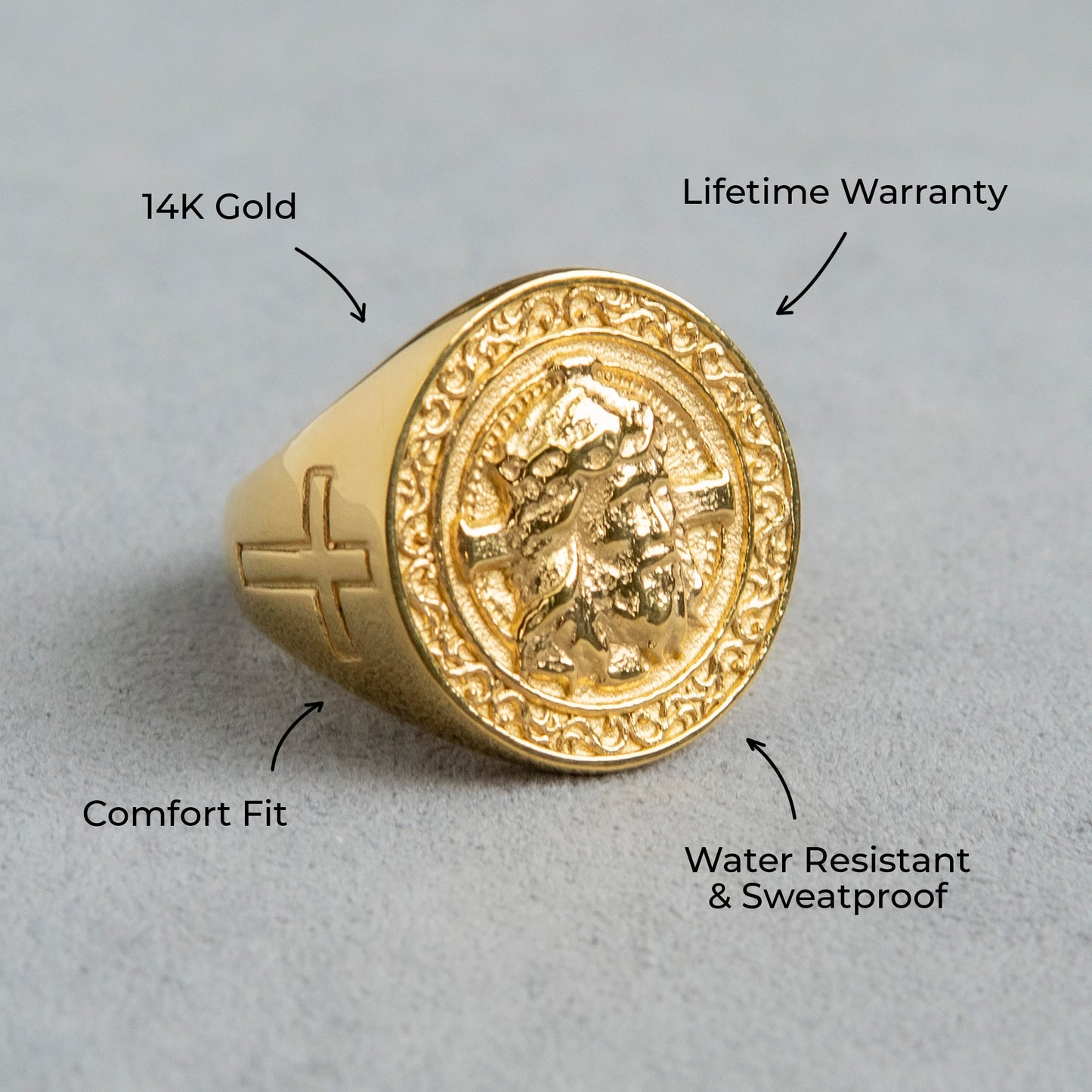 Mens Jewelry - Jesus Head Gold Pinky Ring | 20 Grams