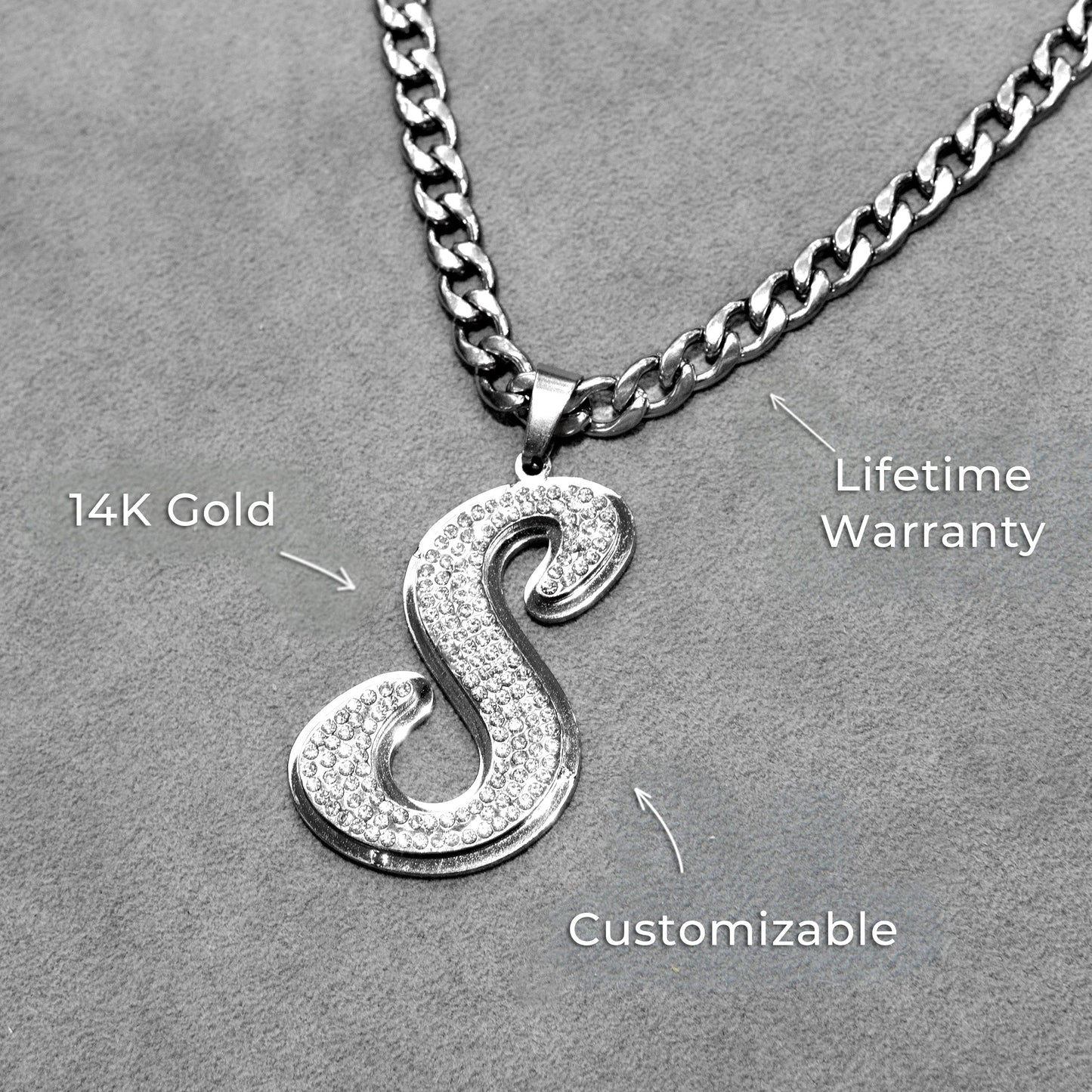 Women Jewelry - White Gold Initial Iced Out VVS Necklace | Style # 47