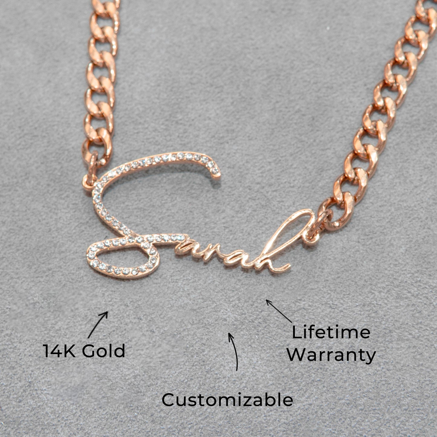 Women Jewelry - Rose Gold Iced Out VVS Name Necklace | Style # N45
