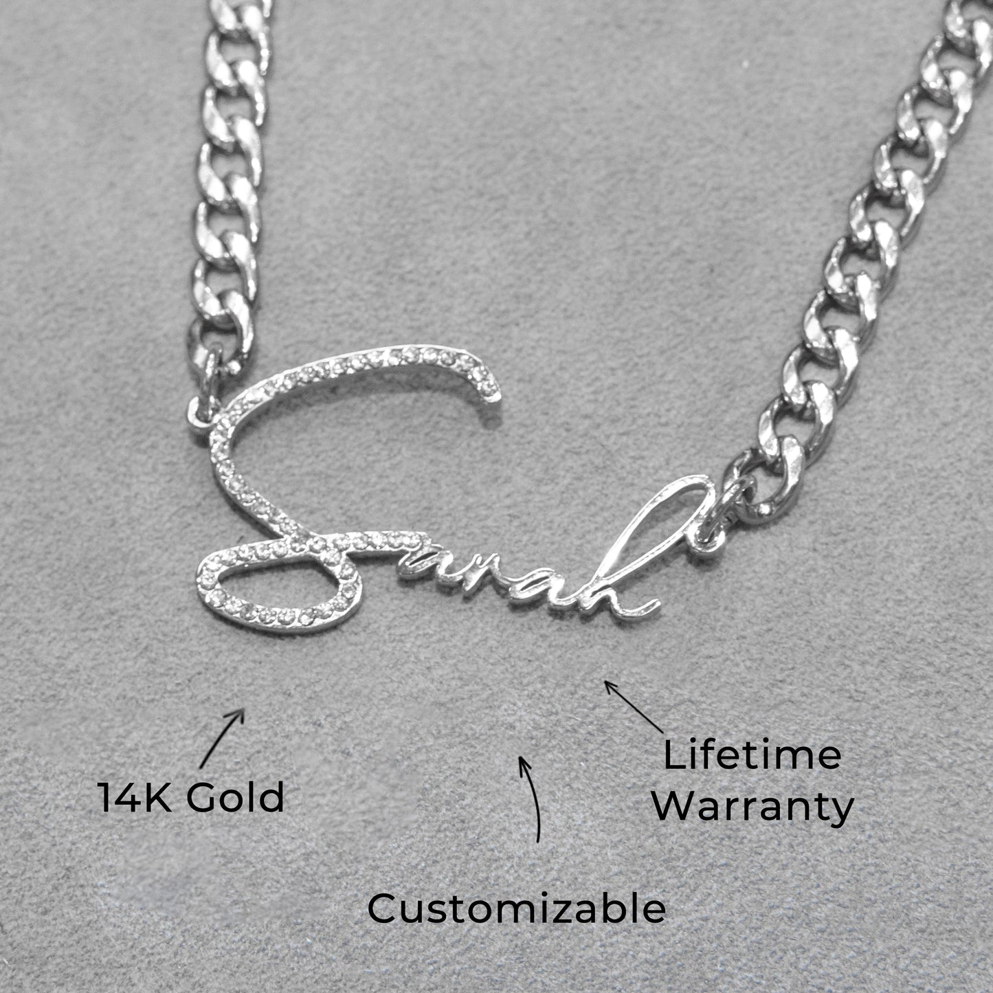 Women Jewelry - White Gold Iced Out VVS Name Necklace | Style # N45