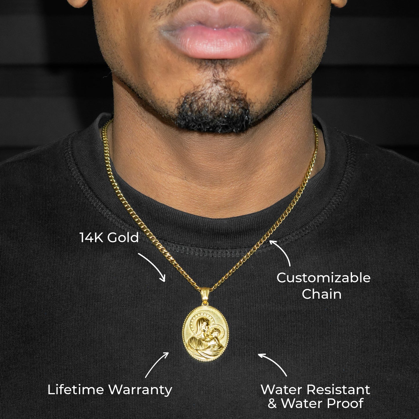 Mens Jewelry - 14K Gold Virgin Mary Necklace | Appx. 11 Grams