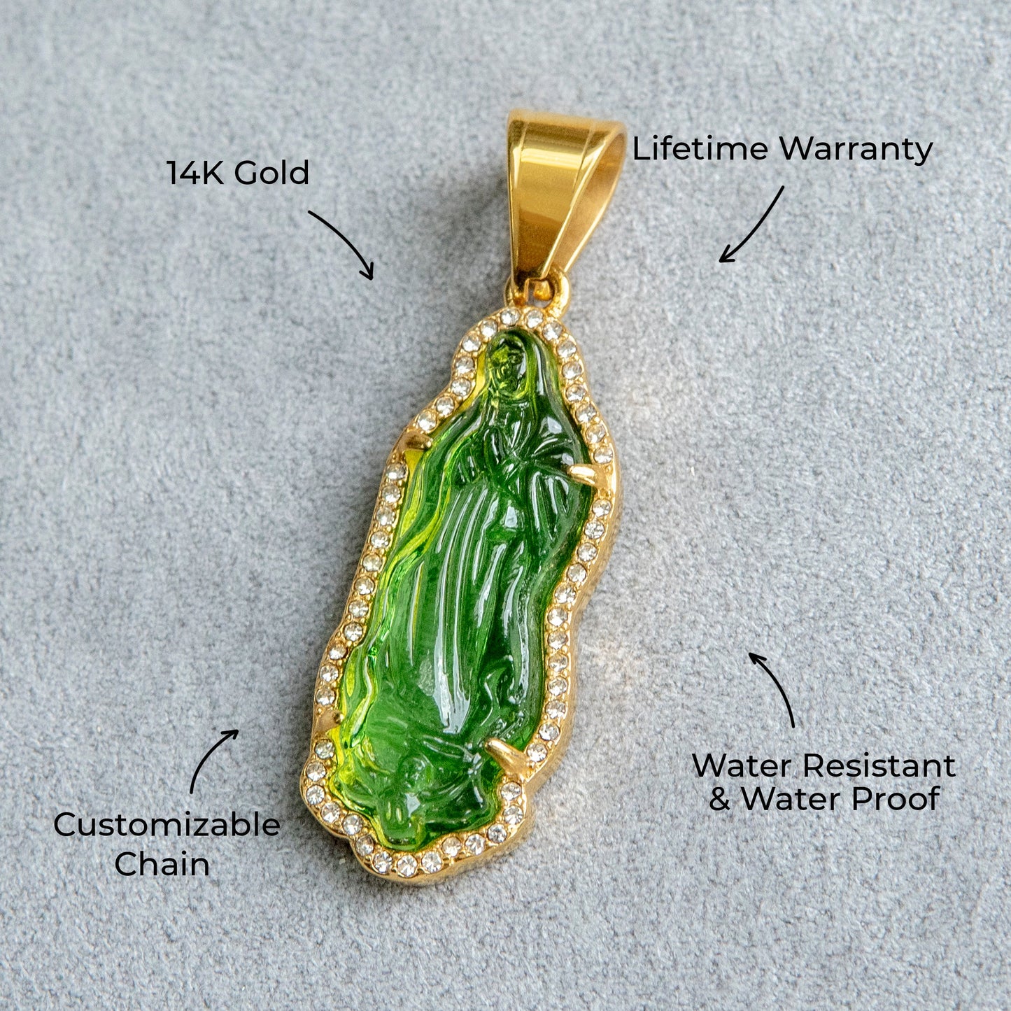 Mens Jewelry - 14K Gold Jade Virgin Mary Necklace | Appx. 7 Grams