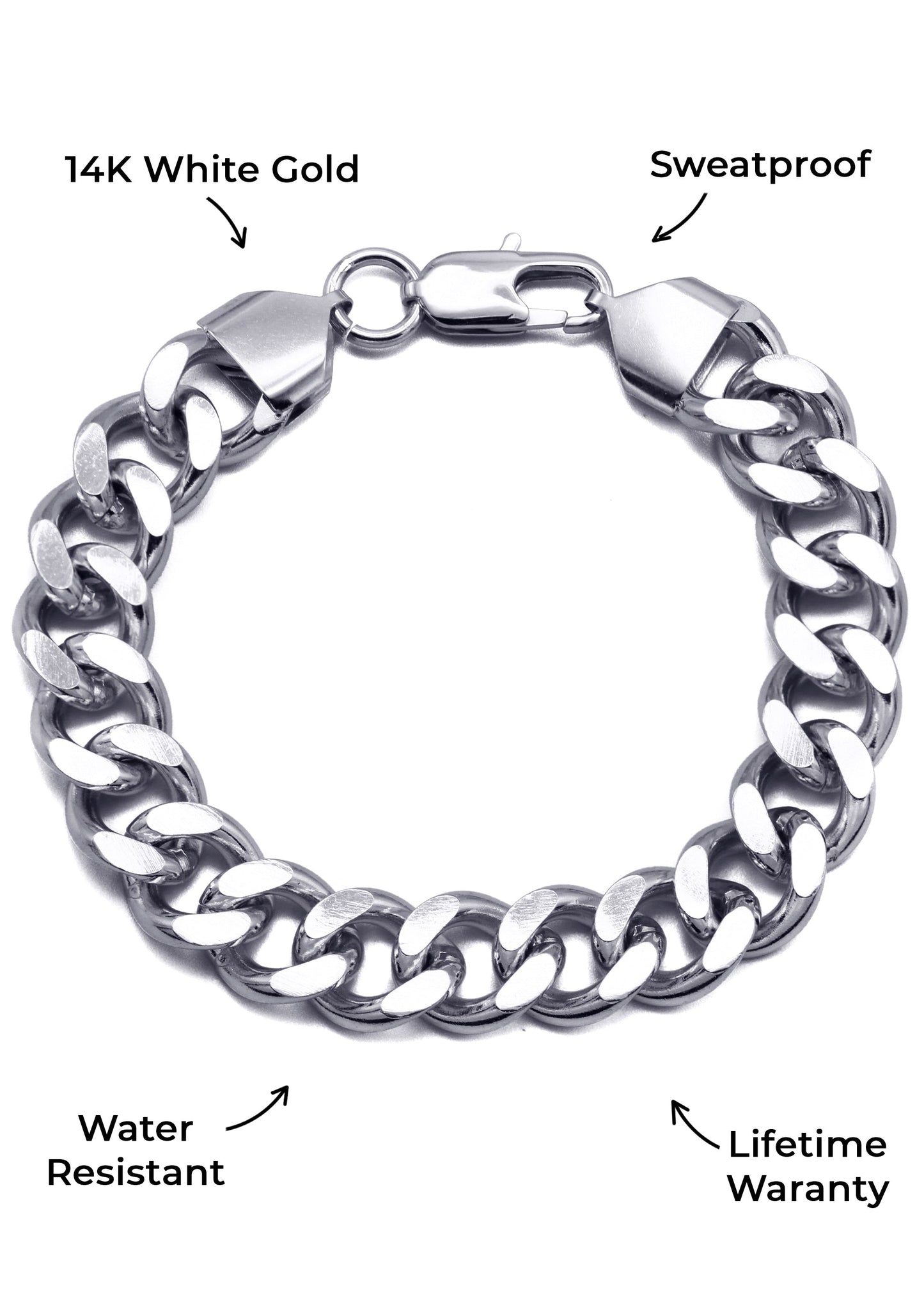 Gold Jewelry - 14K White Gold Cuban Curb Bracelet