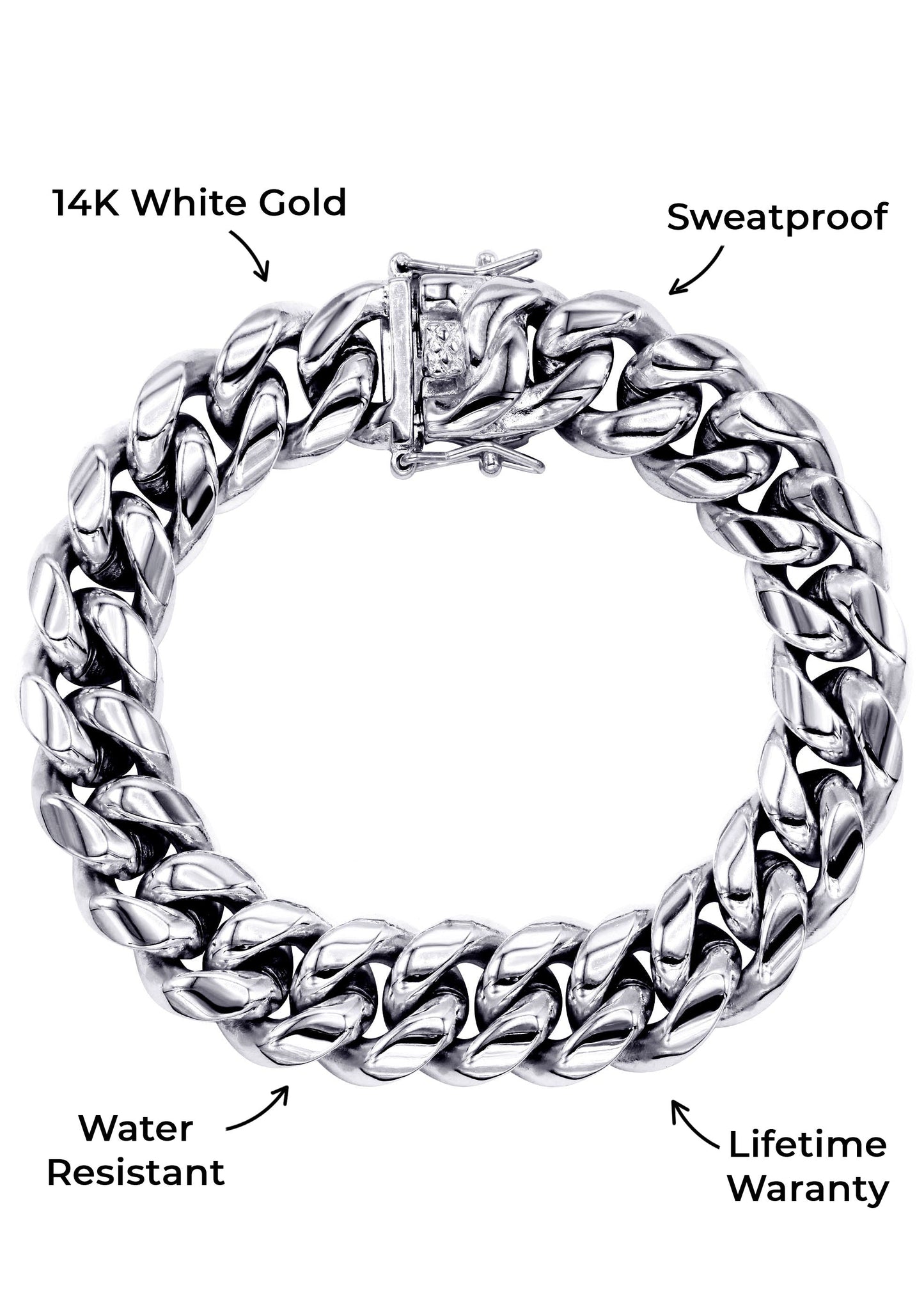 Gold Jewelry - Mens 14K White Gold Solid Miami Cuban Link Bracelet