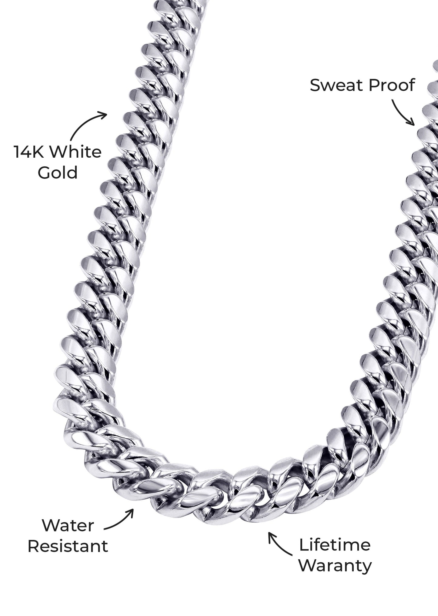 Gold Jewelry - Mens 14K White Gold Solid Miami Cuban Link Chain