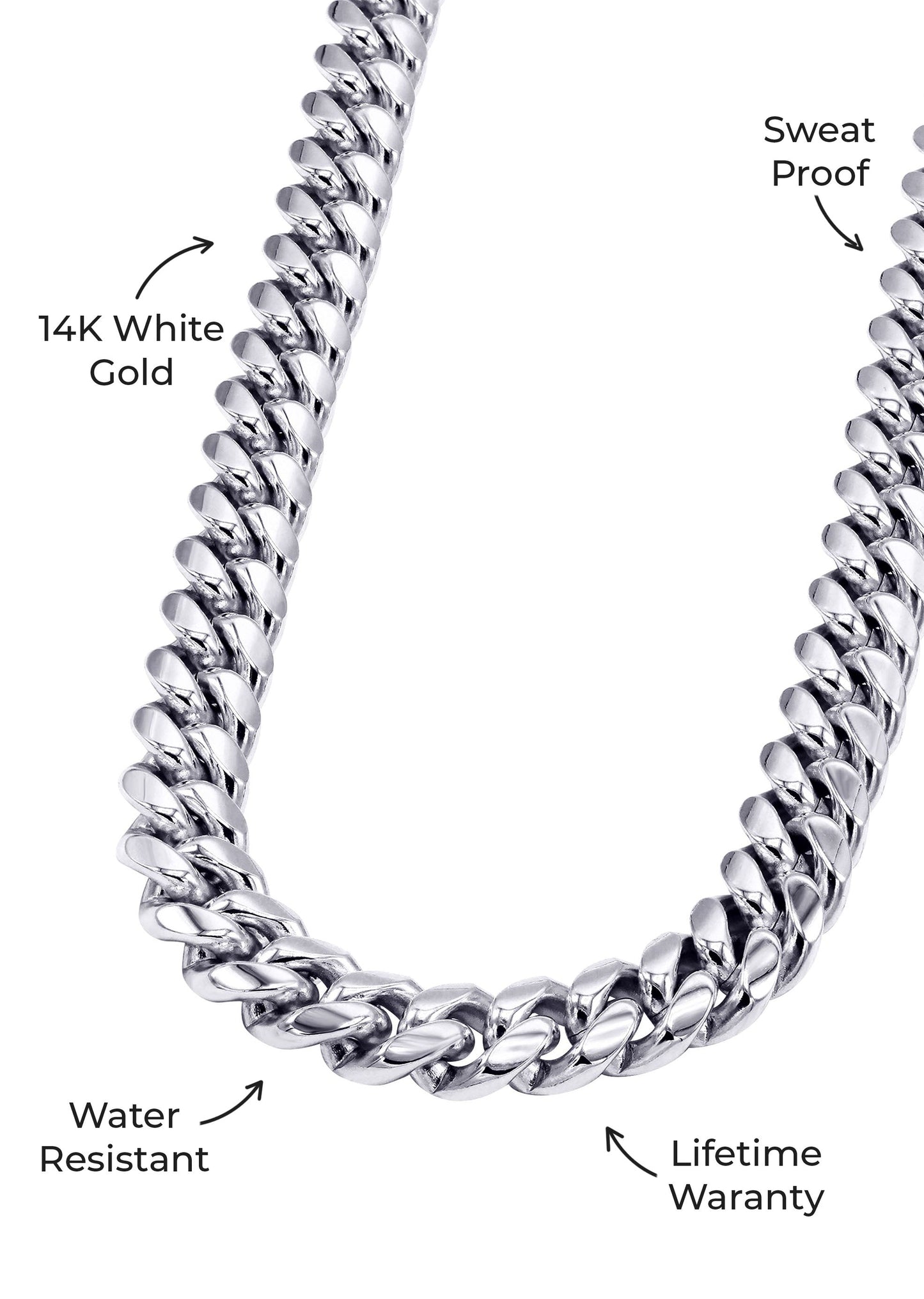 Gold Jewelry - Mens 14K White Gold Solid Miami Cuban Link Chain