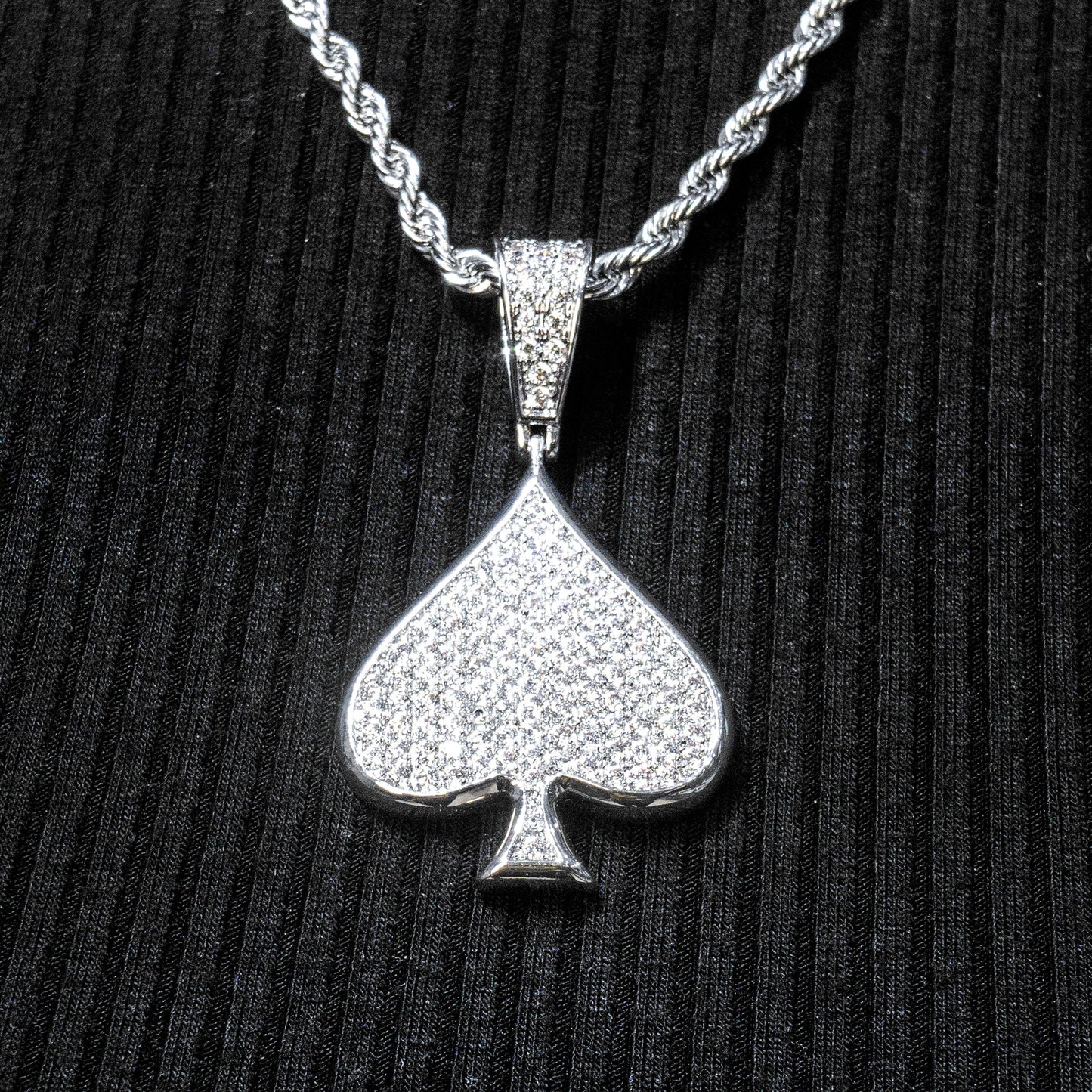Mens Jewelry - 14K White Gold Iced Out VVS Ace of Spades Necklace | Appx. 15.9 Grams