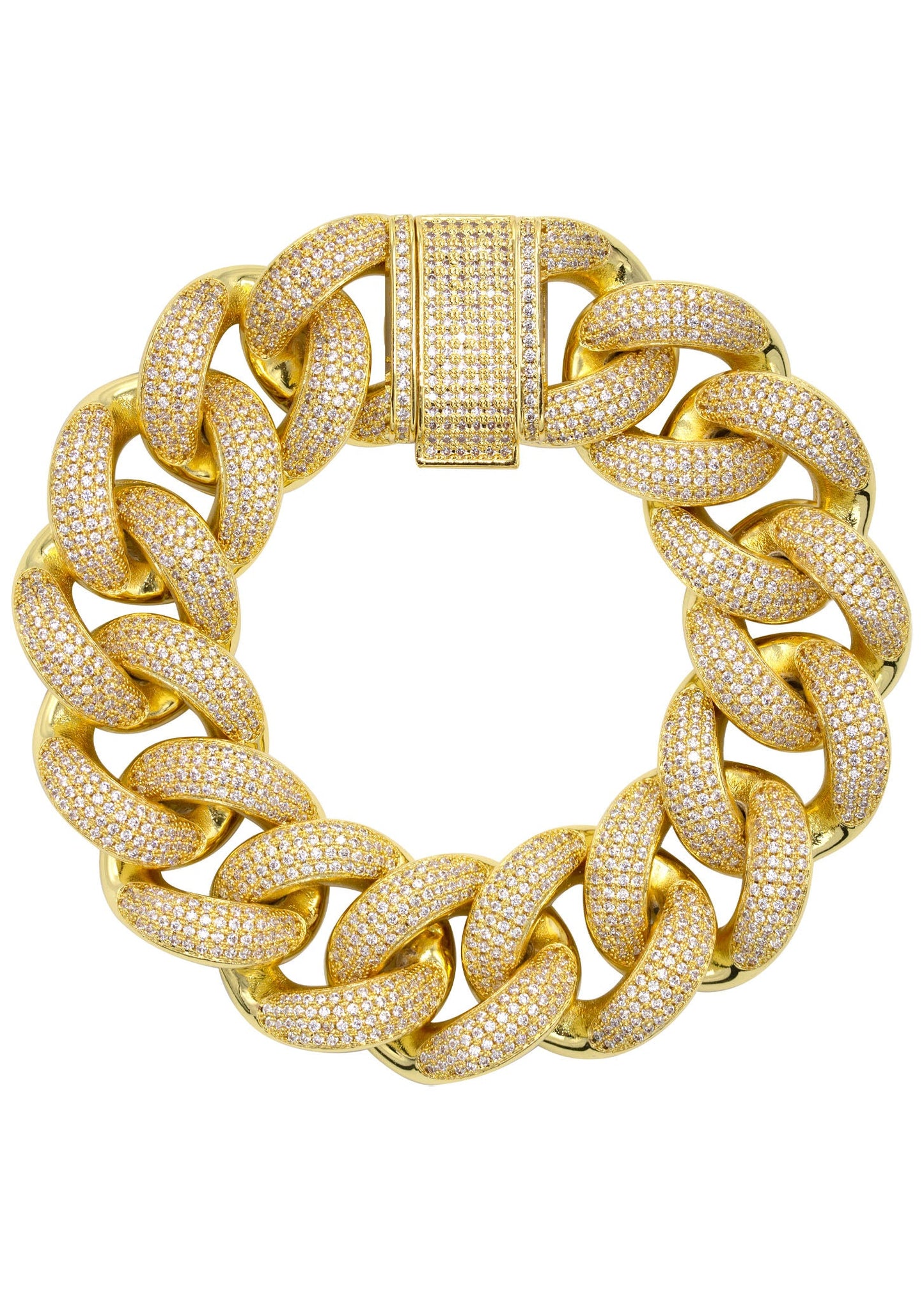 Gold Jewelry - Mens Big Gold Iced Out VVS Bracelet Miami Cuban Link 25MM