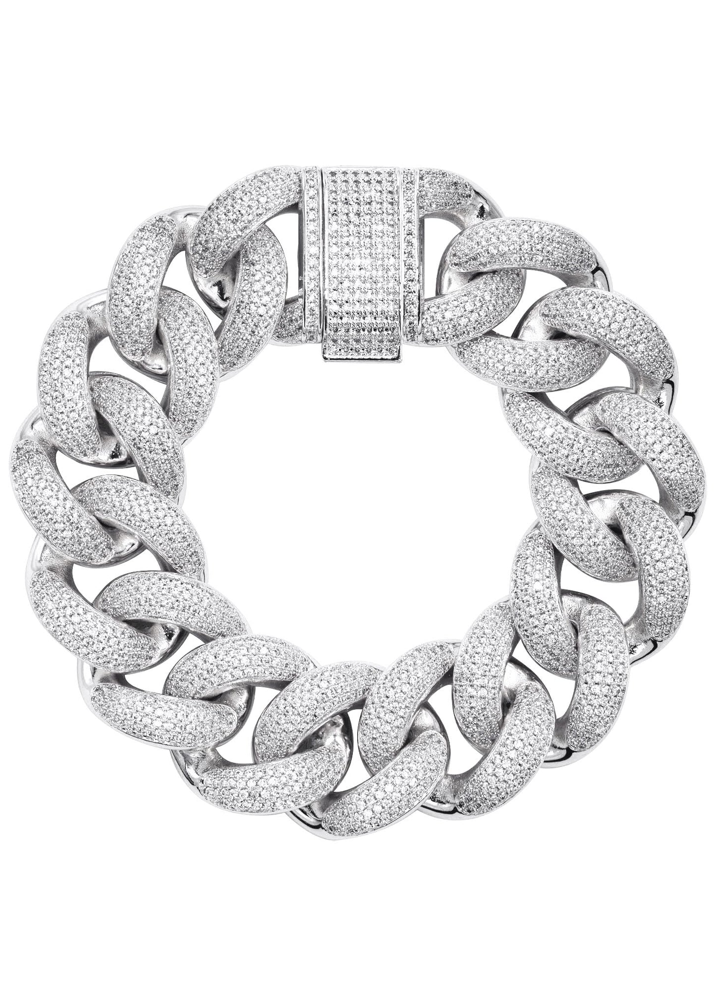 Gold Jewelry - Mens 14K White Gold Big Iced Out VVS Miami Cuban Bracelet 25MM