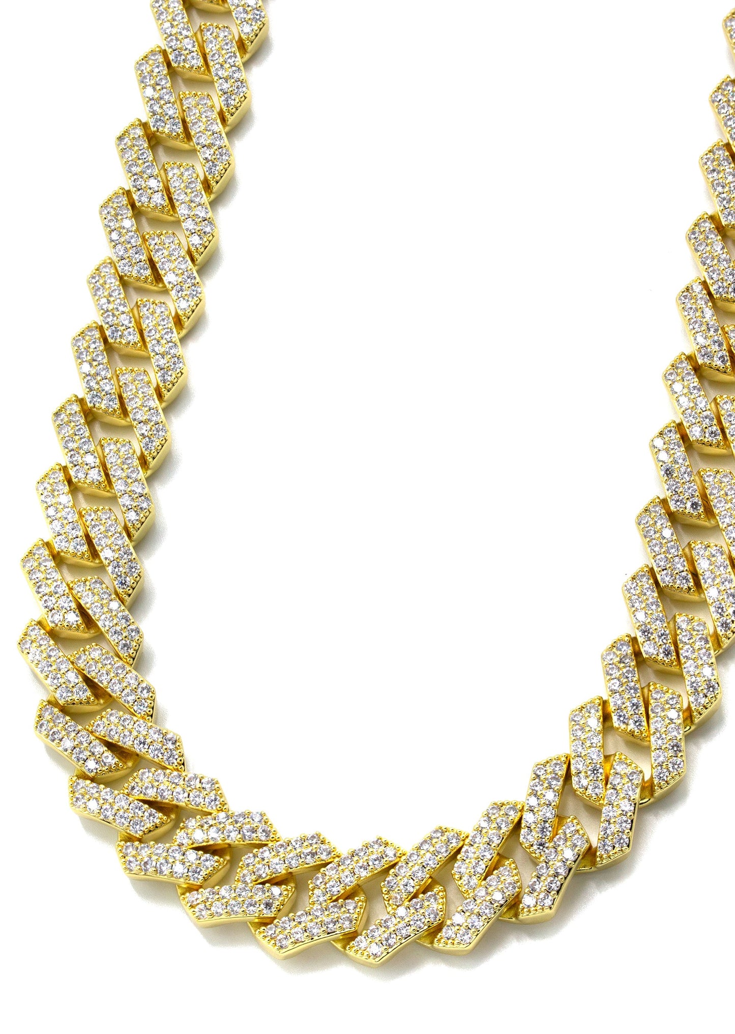 Gold Jewelry - Mens 14K Gold Iced Out VVS Two Row Prong Set Miami Cuban Link Chain