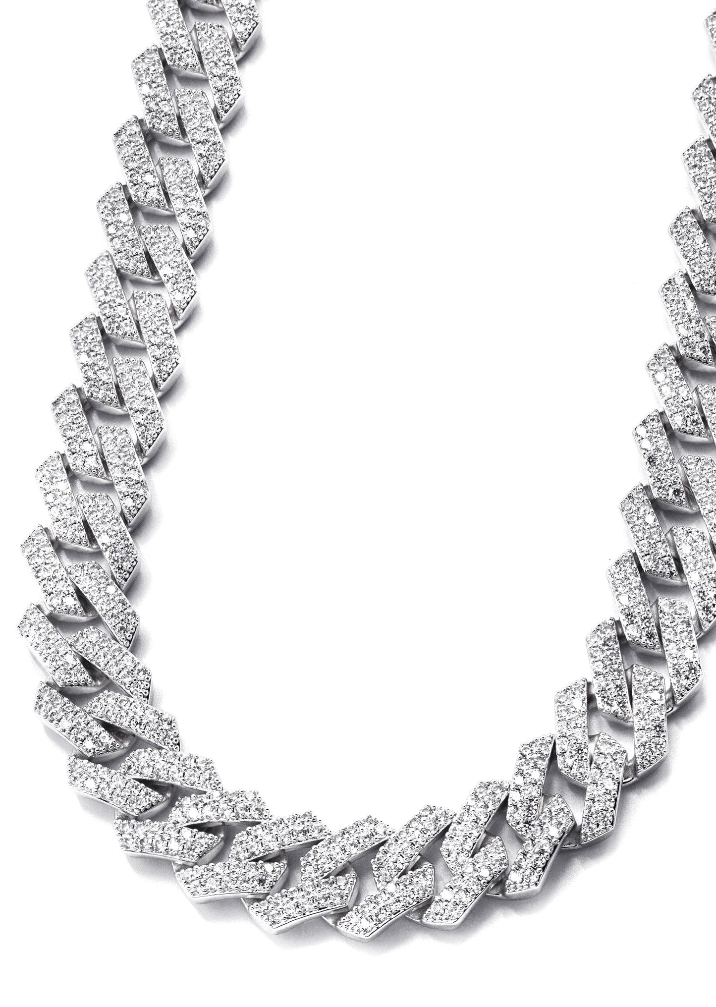 Gold Jewelry - Mens 14K White Gold Iced Out VVS Prong Set Miami Cuban Link Chain