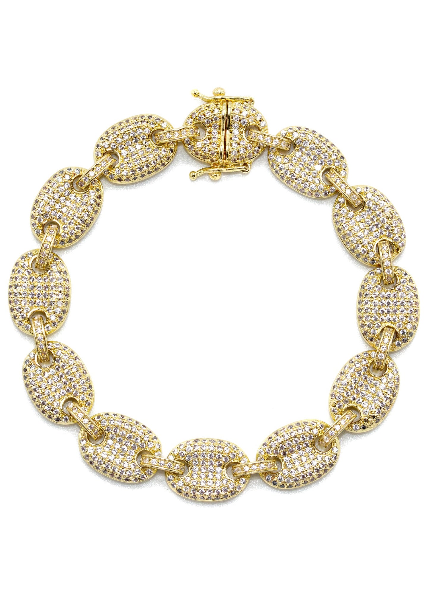 Gold Jewelry - Mens 14K Gold Iced Out VVS Puff Bracelet