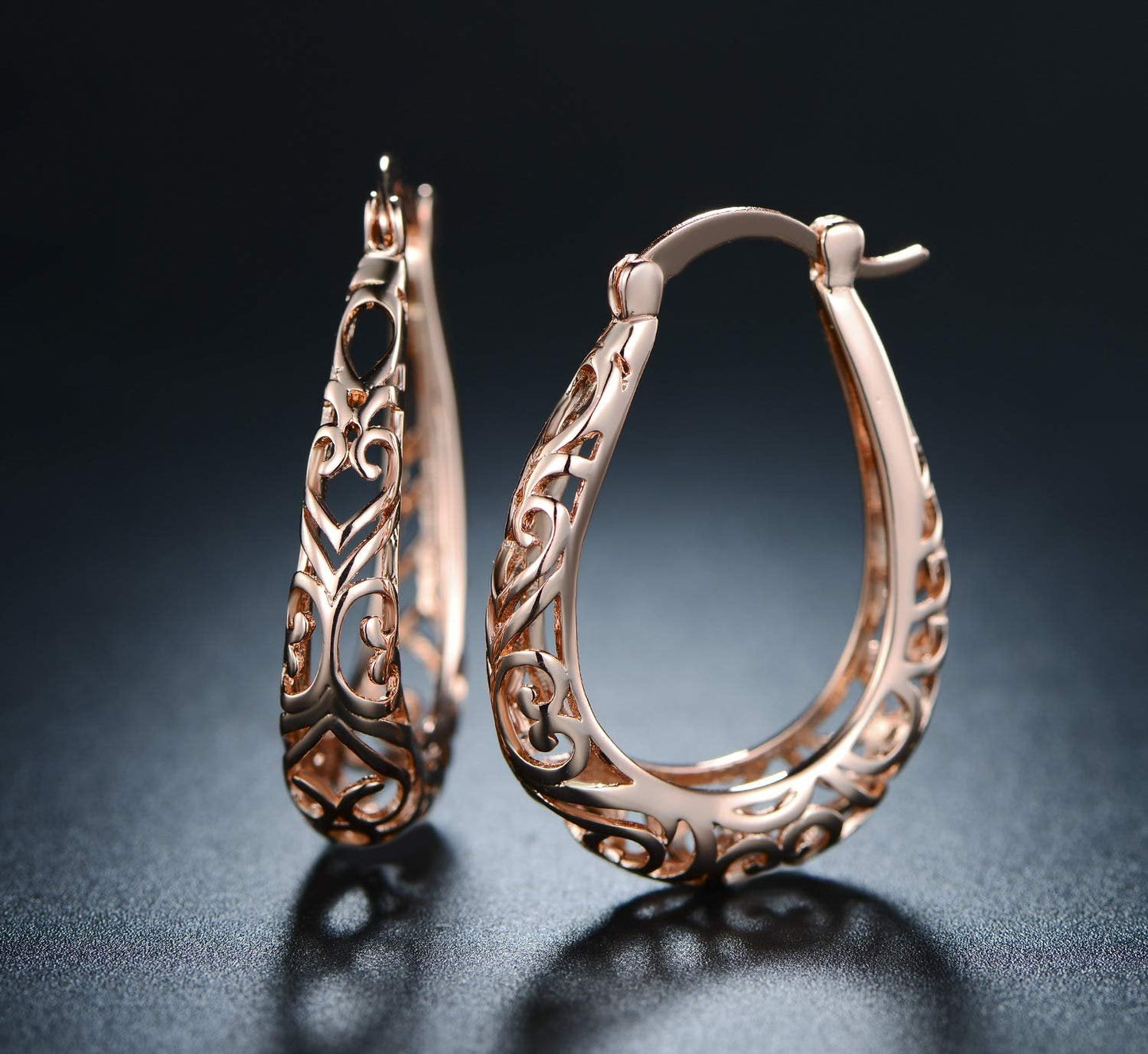 18K Gold Plated Filigree Hoop Earrings