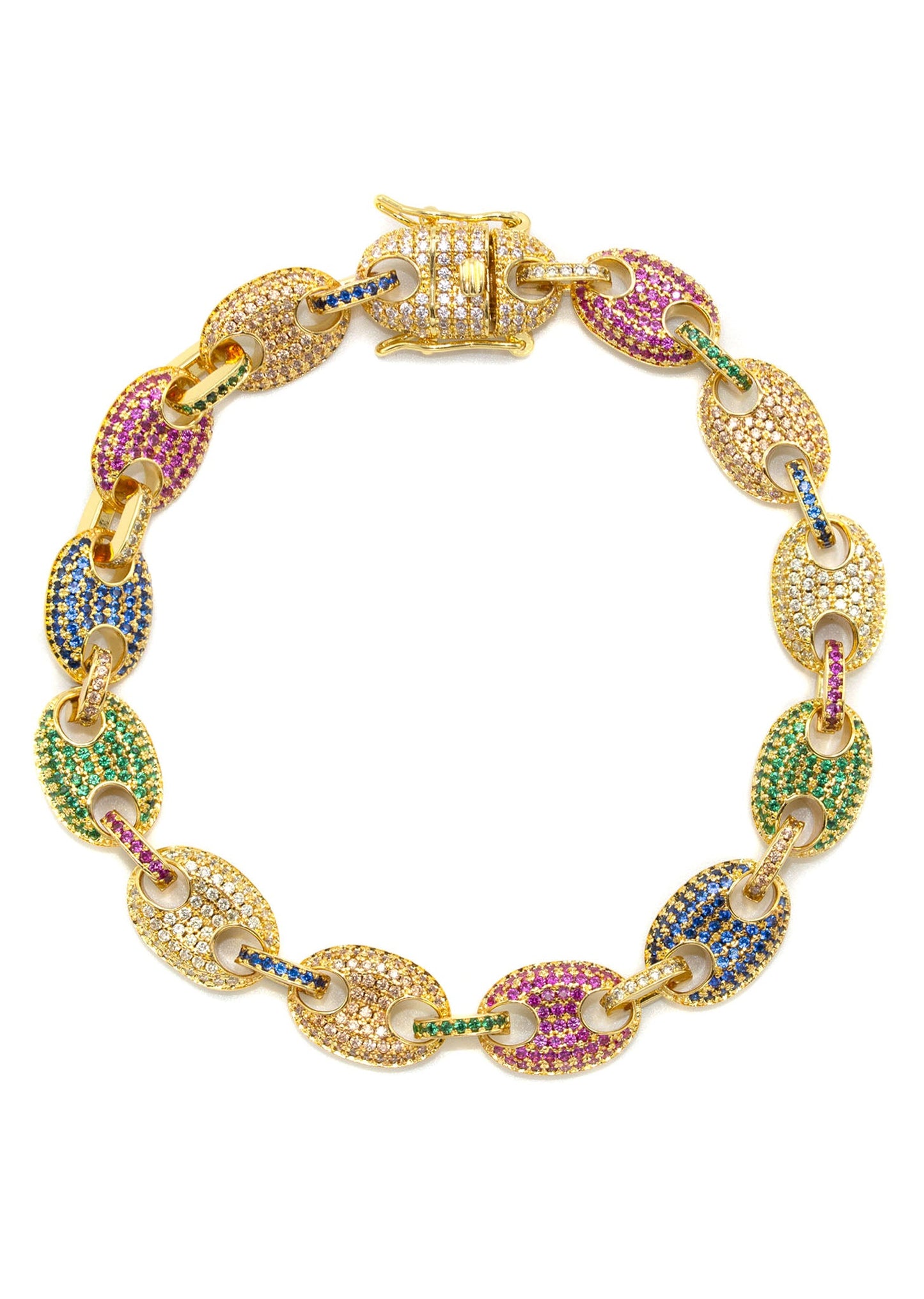 Gold Jewelry - Mens 14K Gold Iced Out VVS Rainbow Puff Bracelet