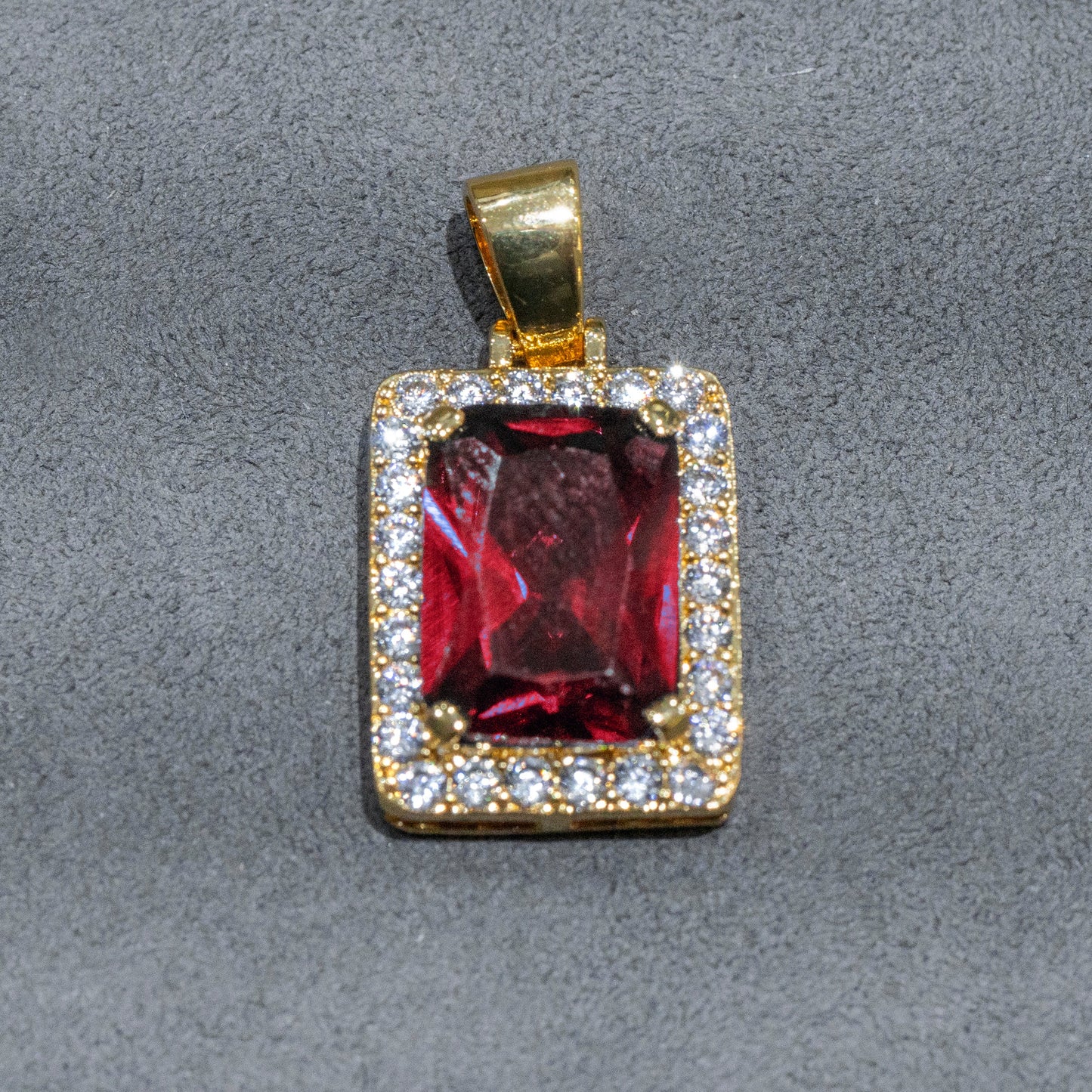 Mens Jewelry - Gold Iced Out VVS Ruby Necklace | Appx. 14 Grams