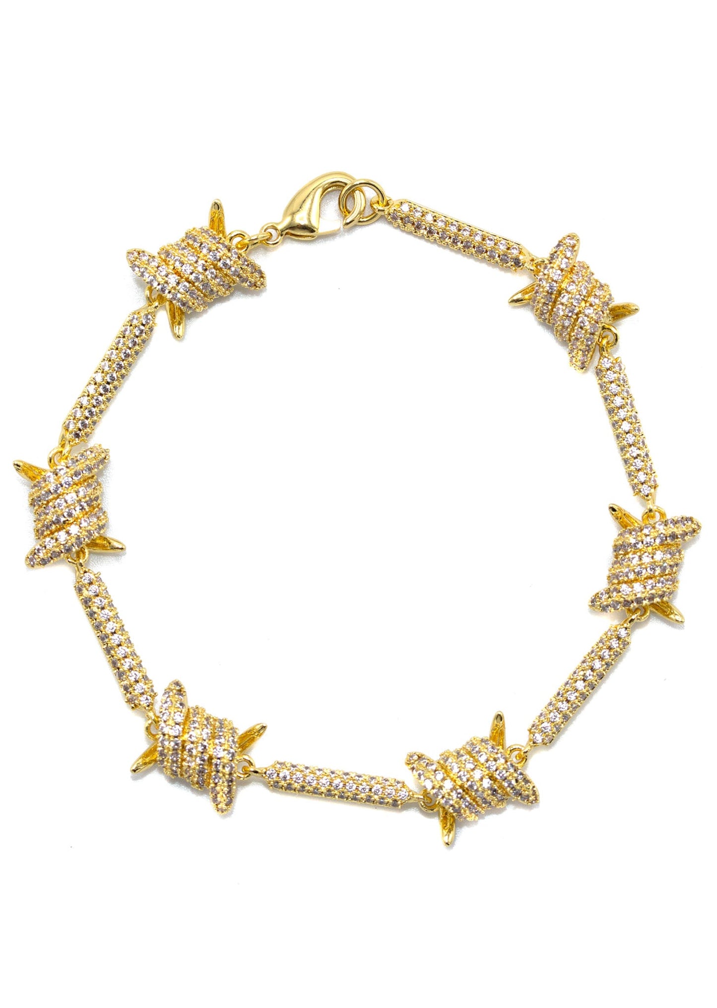 Gold Jewelry - Mens 14K Gold Iced Out VVS Barbed Wire Link Bracelet