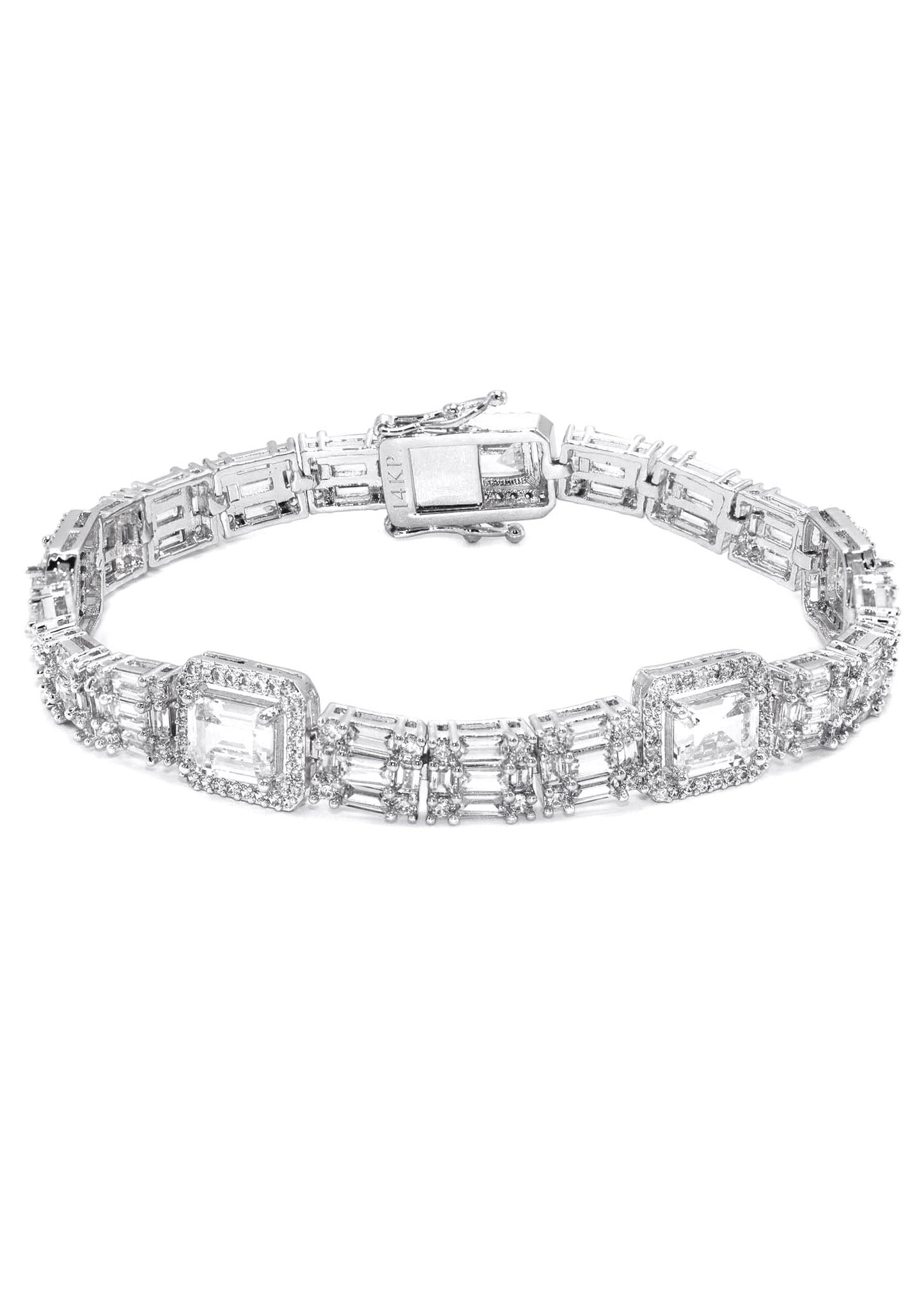 Gold Jewelry - Mens 14K White Gold Iced Out VVS Baguette Tennis Bracelet