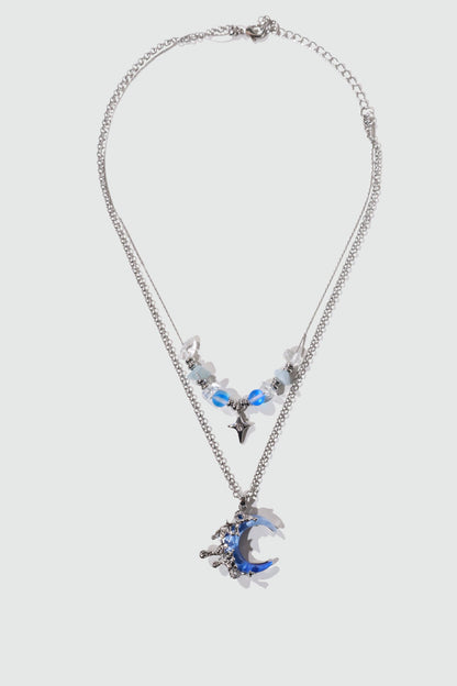 Palladium White Gold Plated Gradient Blue Moon Necklace