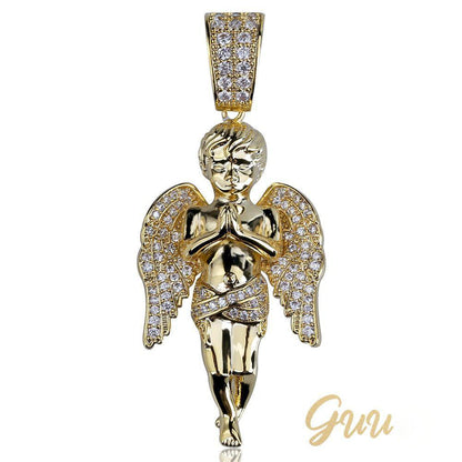 18k Gold-Plated 21mm AAA CZ Angel Pendant # Punk Rapper Chain