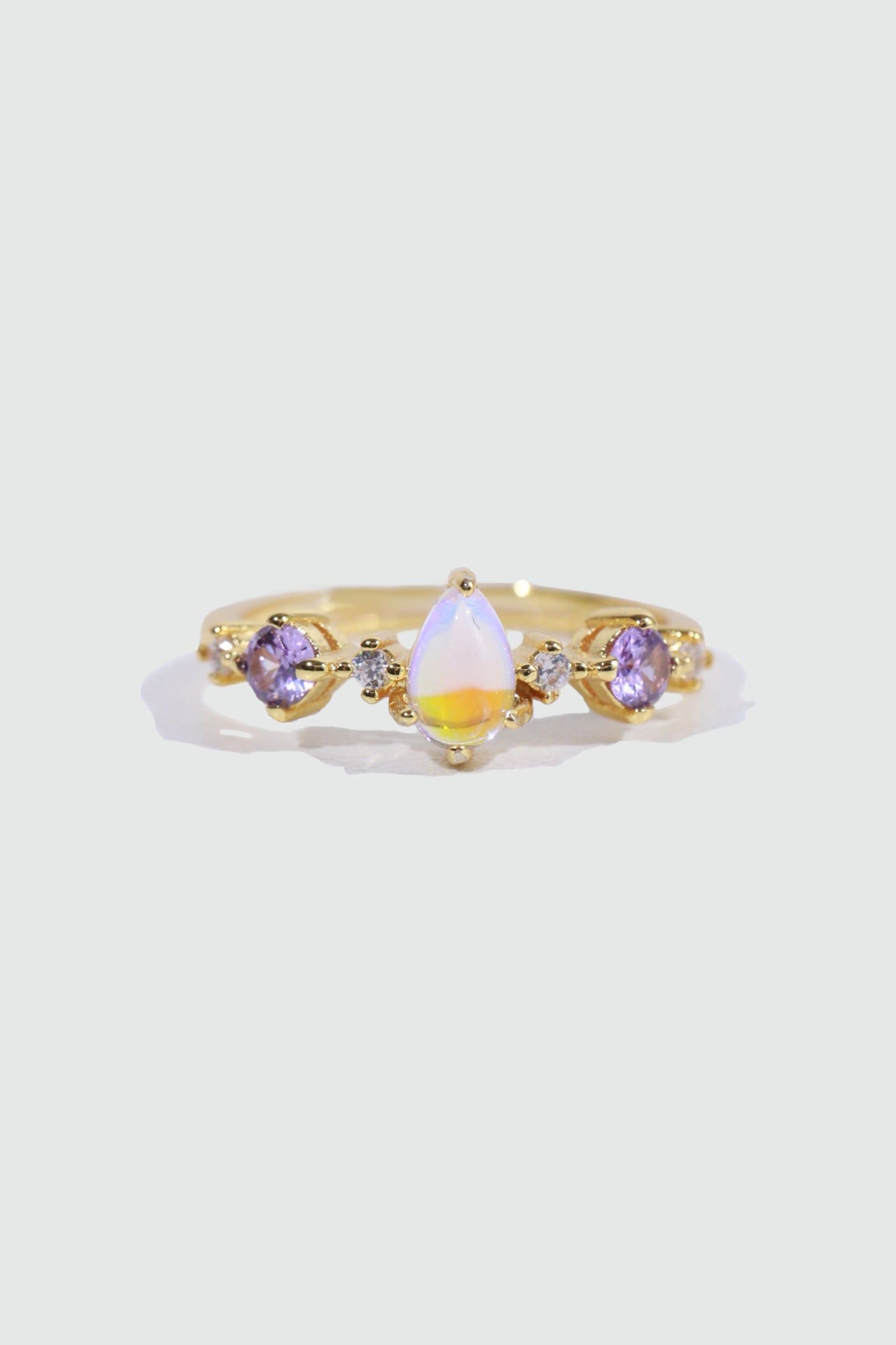 14K Real Gold Plated Gradient Purple Water Drop Ring