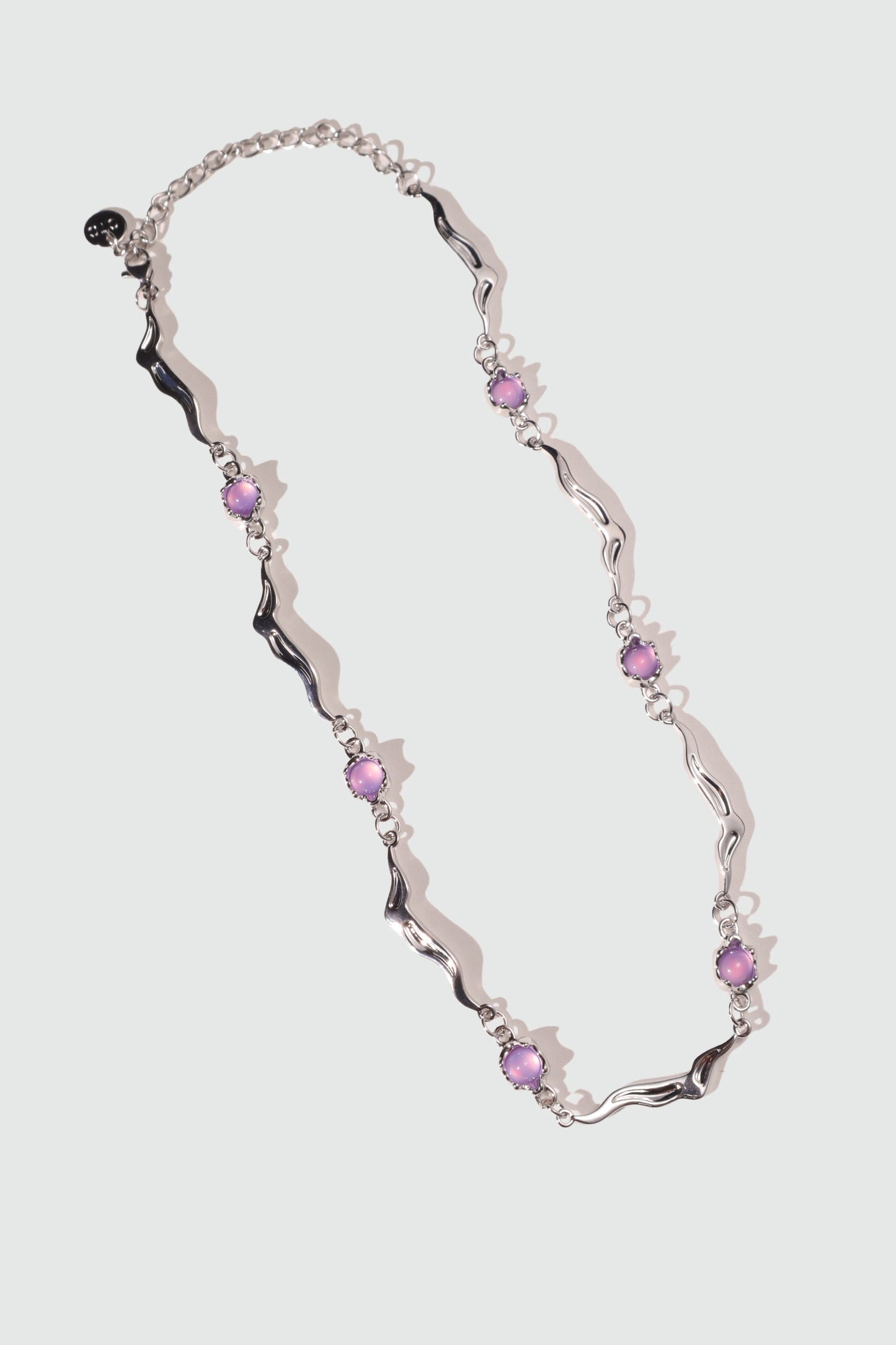 Palladium White Gold Plated Purple Opal Wave Necklace