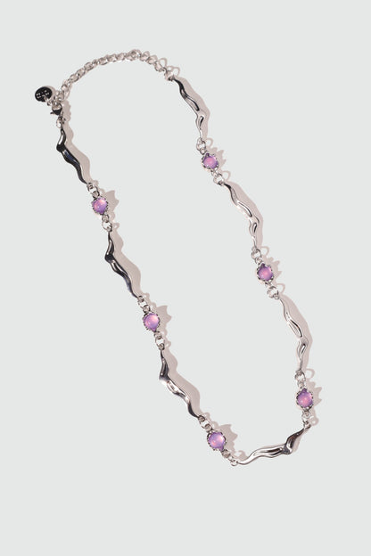 Palladium White Gold Plated Purple Opal Wave Necklace
