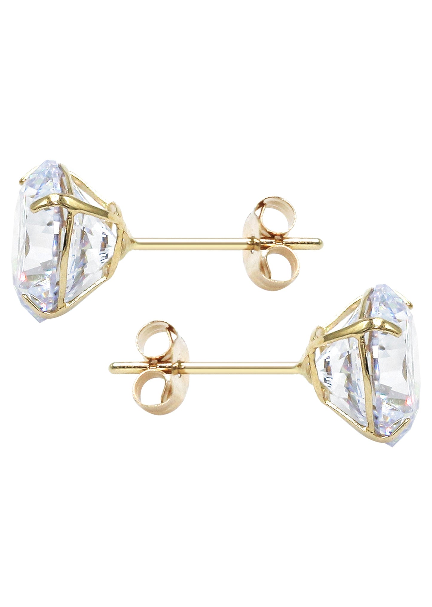 Mens Jewelry - Gold Push Backing Round Iced Out VVS Stud Earrings for Men